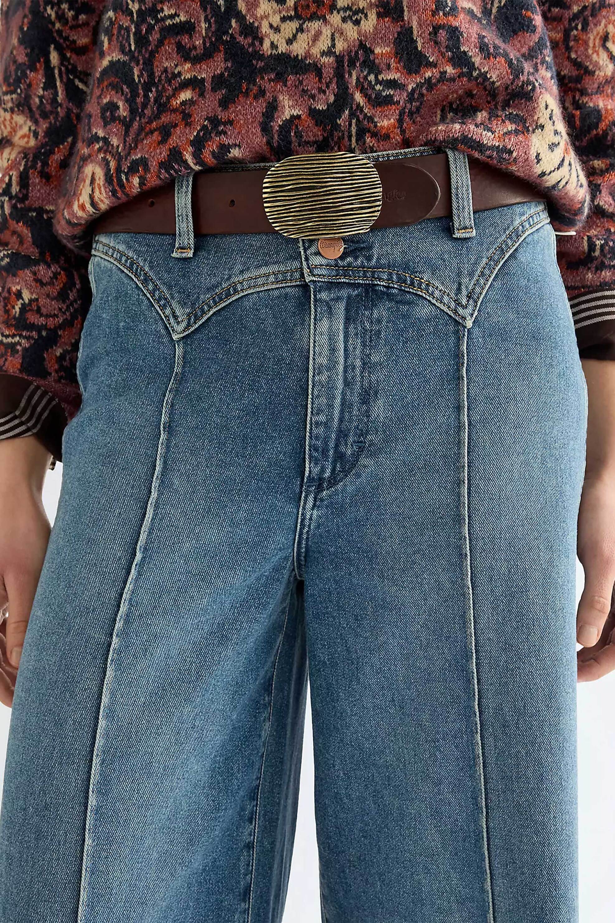 Wrangler® γυναικεία δερμάτινη ζώνη με οβάλ χρυσή μεταλλική αγκράφα
