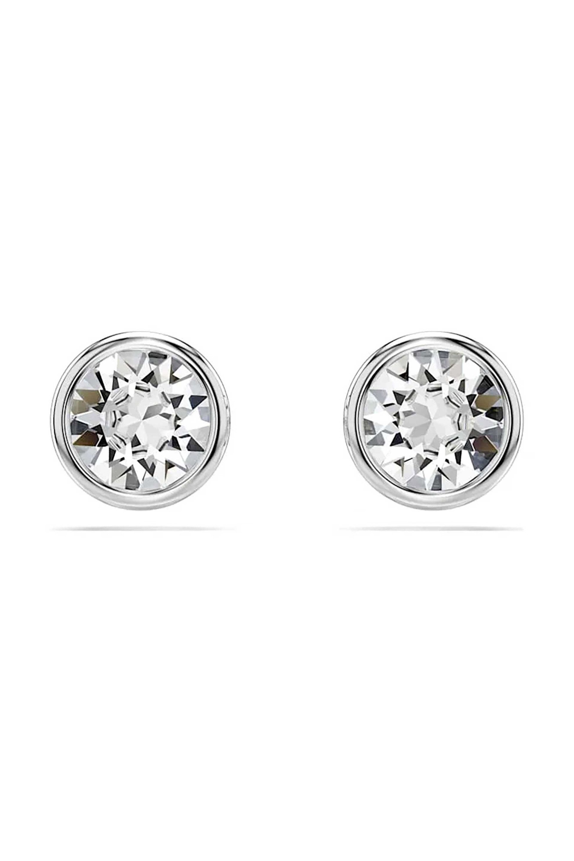 Swarovski γυναικεία σκουλαρίκια με καραφάκι, στρογγυλή κοπή, λευκά, επιμετάλλωση ροδίου "Imber"
