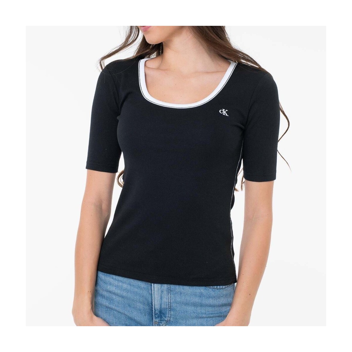 T-shirts & Polos Calvin Klein Jeans Camisetas Mujer Modèle Baby Rib Scoo