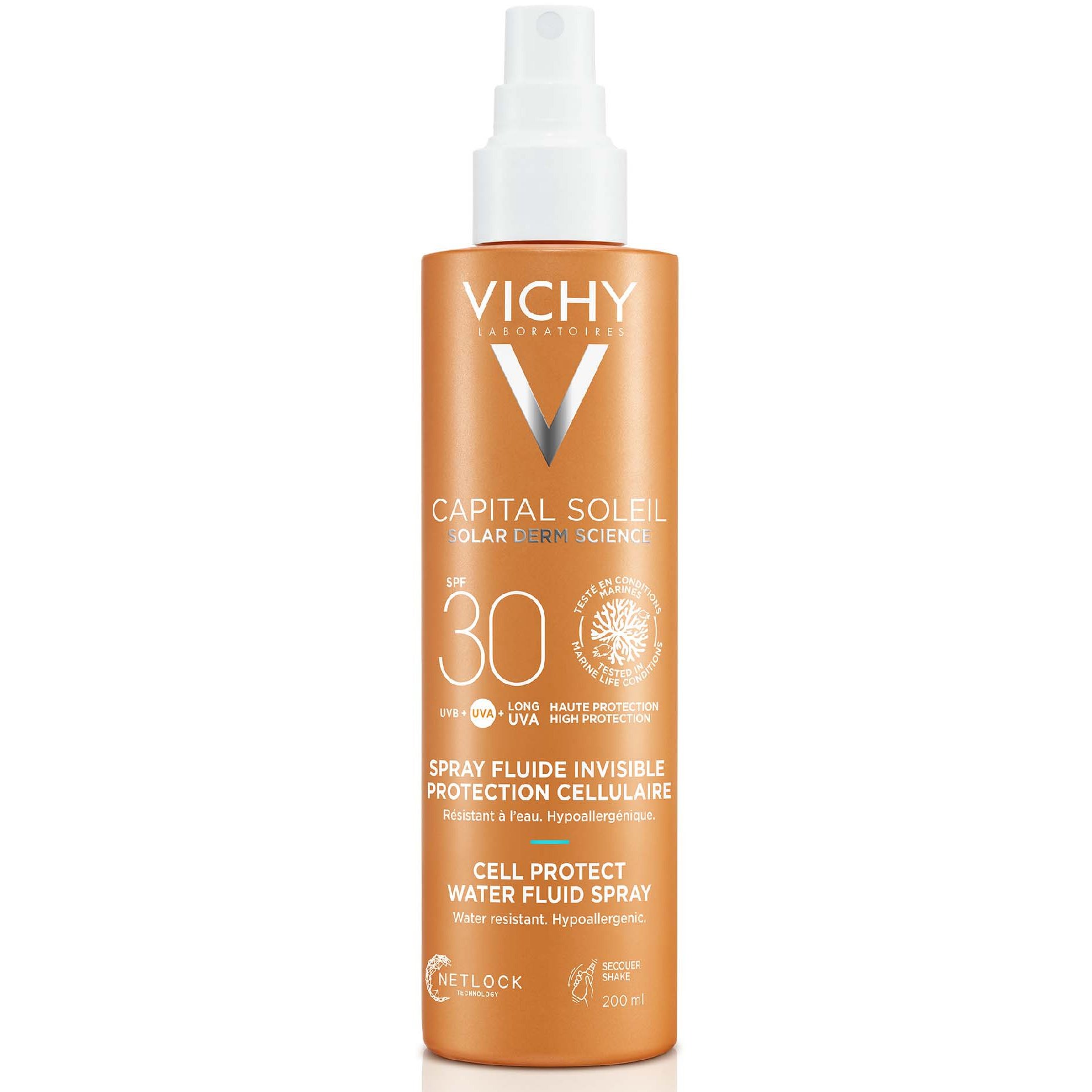 Vichy Capital Soleil Cell Protect Water Fluid Spray Spf30 Αντηλιακό Γαλάκτωμα Προσώπου Σώματος Υψηλής Προστασίας 200ml