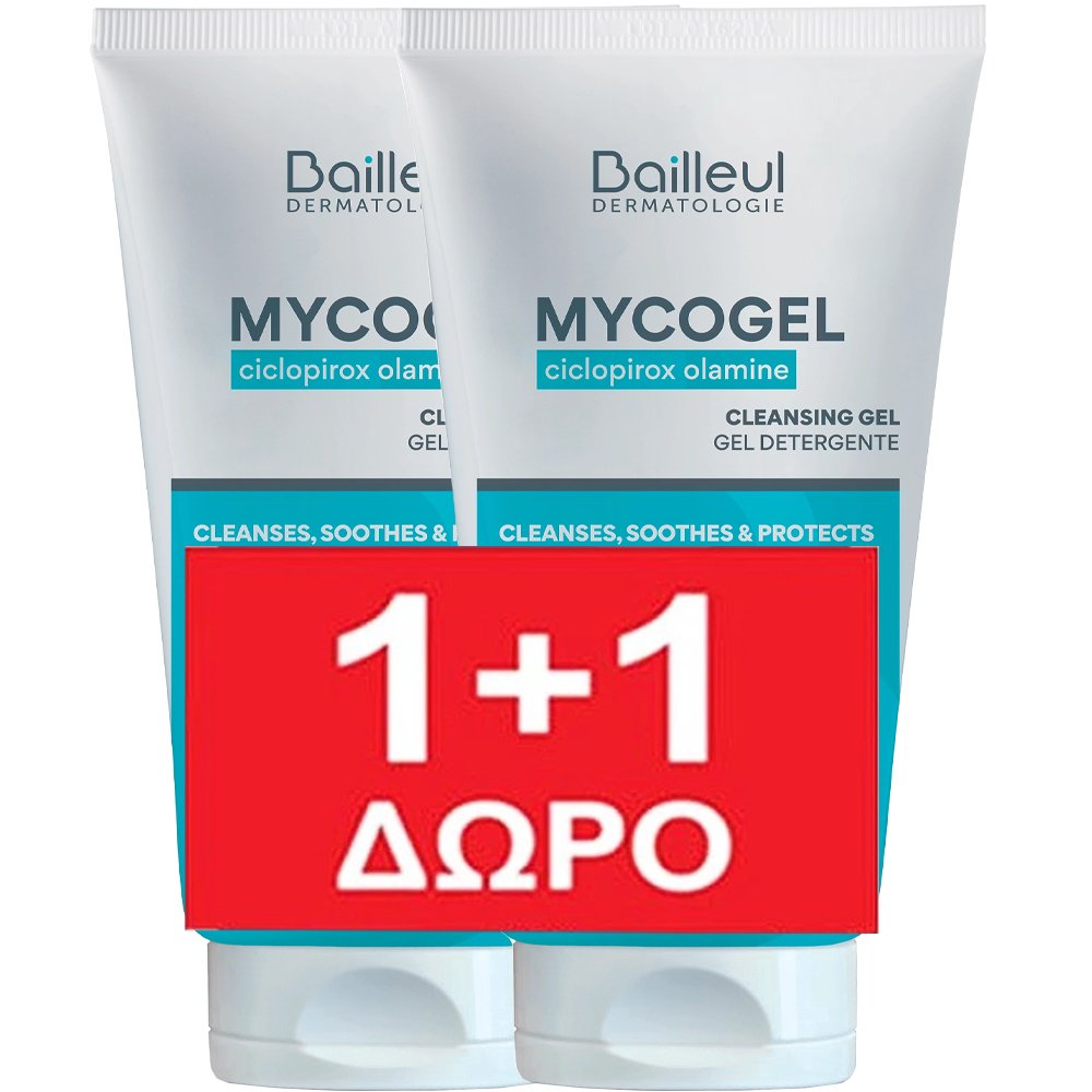 Bailleul Dermatologie Promo Mycogel Ciclopirox Olamine Cleansing Gel Καταπραϋντικό Τζελ Καθαρισμού με Αντιμικροβιακό Παράγοντα για Σώμα, Τριχωτό της Κεφαλής & Ευαίσθητη Περιοχή 300ml (2 x 150ml)