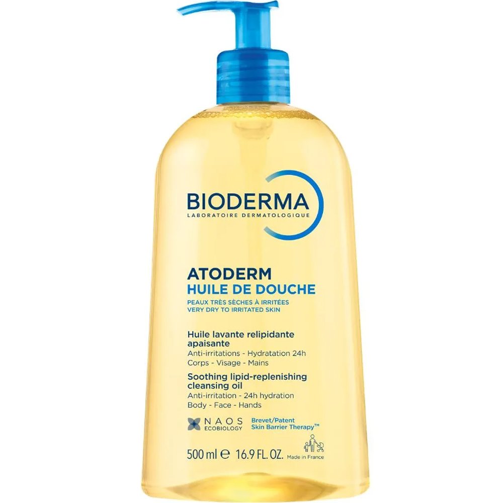 Bioderma Atoderm Huile De Douche Soothing Lipid Replenishing Body, Face & Hands Cleansing Oil Ελαιώδες Αφρόλουτρο για Σώμα, Πρόσωπο & Χέρια για Ξηρή, Πολύ Ξηρή & Ερεθισμένη Επιδερμίδα με Αντλία 500ml