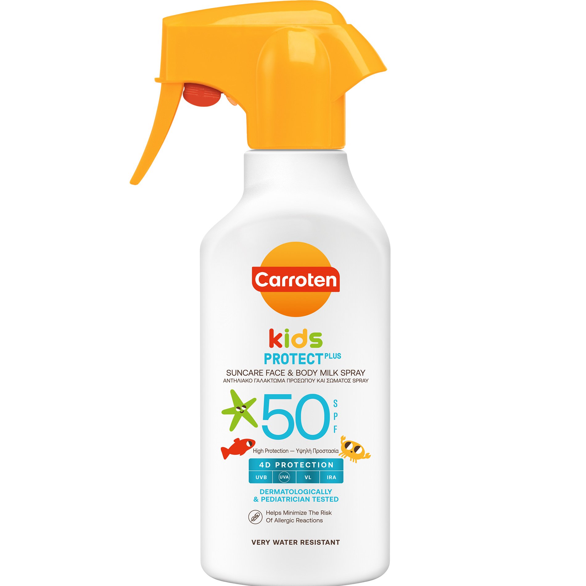 Carroten Kids Protect Plus Suncare Face & Body Milk Spray Spf50 Παιδικό Αντηλιακό Γαλάκτωμα Προσώπου & Σώματος Υψηλής Προστασίας 270ml