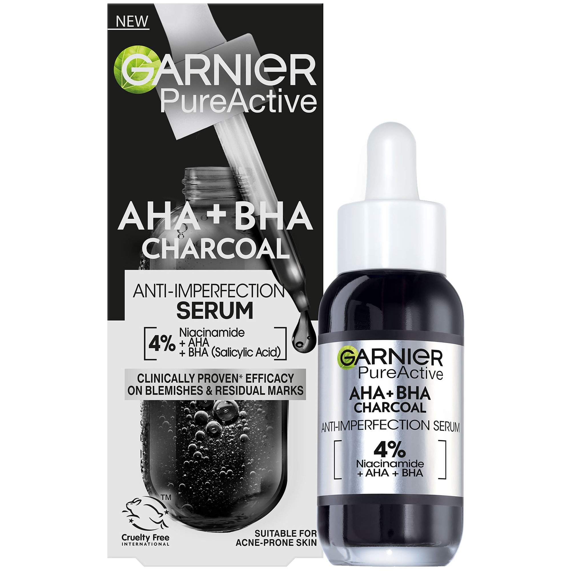 Garnier Skinactive AHA + BHA Charcoal Anti-Imperfection Serum Ορός Προσώπου με Άνθρακα, Κατά των Ατελειών, για Επιδερμίδες με Τάση Ακμής 30ml