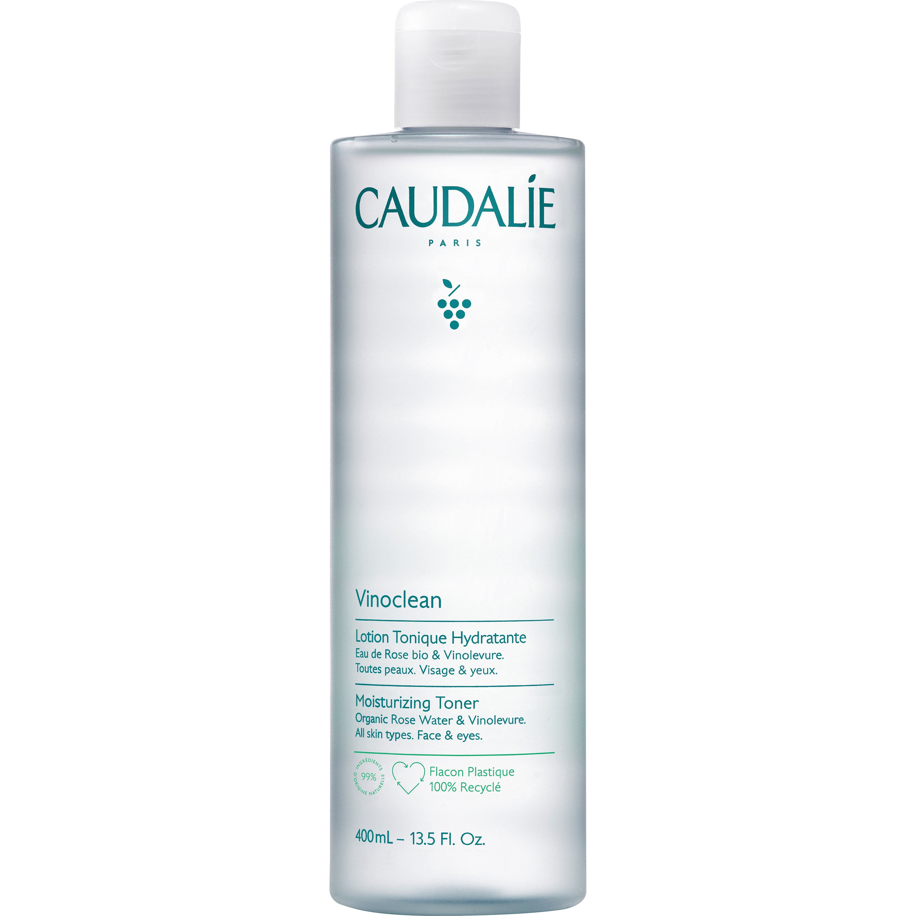 Caudalie Vinoclean Moisturizing Face & Eye Toner Ενυδατική Lotion Καθαρισμού για Πρόσωπο & Μάτια με Βιολογικό Ροδόνερο 400ml