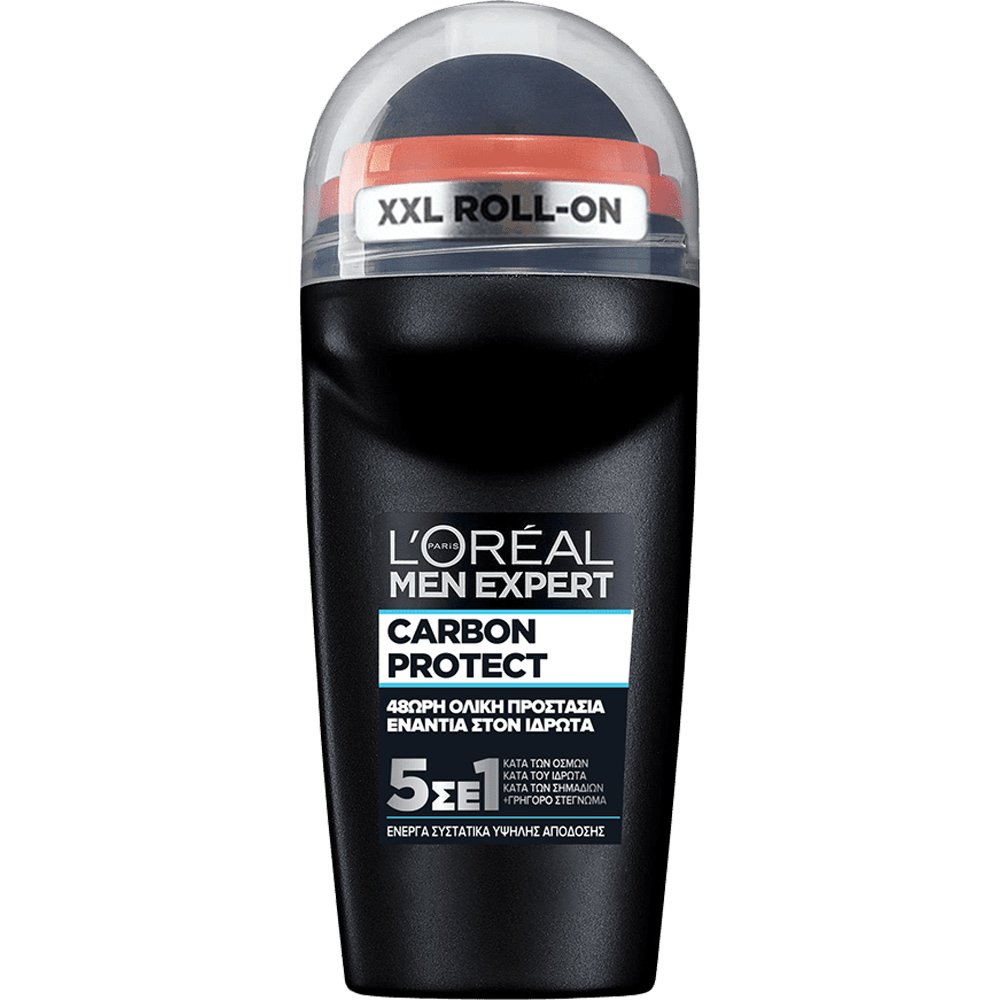 L'Oreal Paris Men Expert Carbon Protect 5 in 1 Total Protection 48H Roll-on Deo Ανδρικό Αποσμητικό Roll-on 5 σε 1 με Ενεργό Άνθρακα 50ml