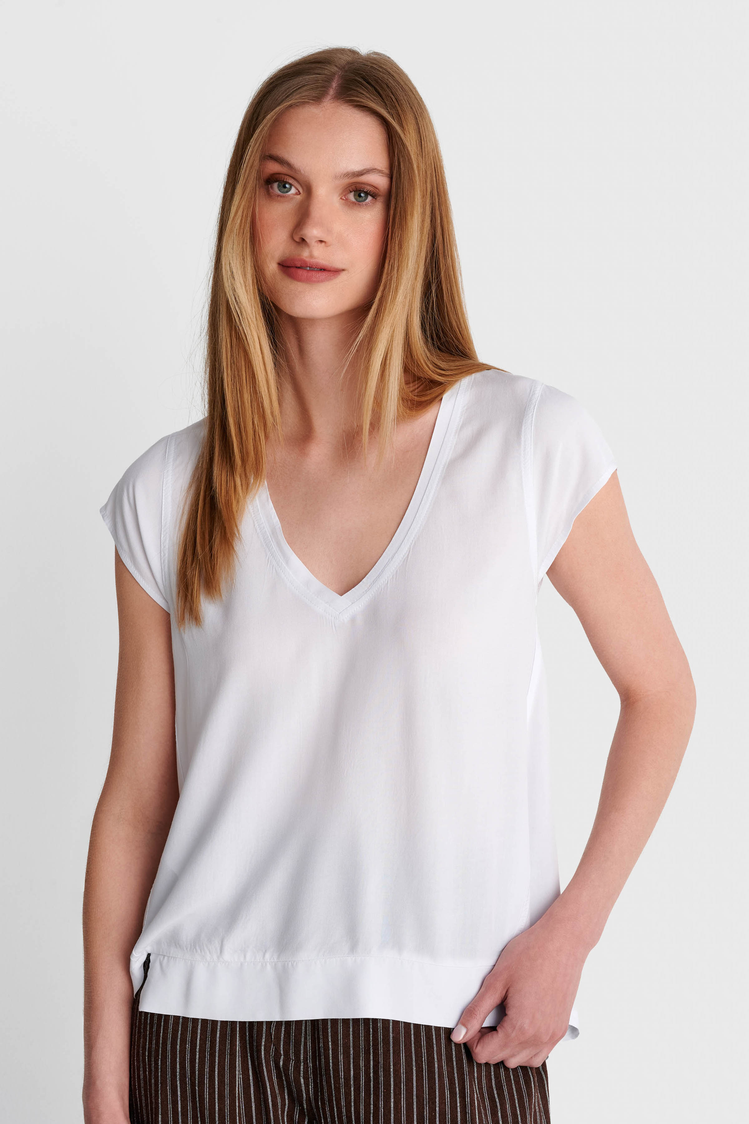 Μπλούζα κοντομάνικη V-neck - Λευκό