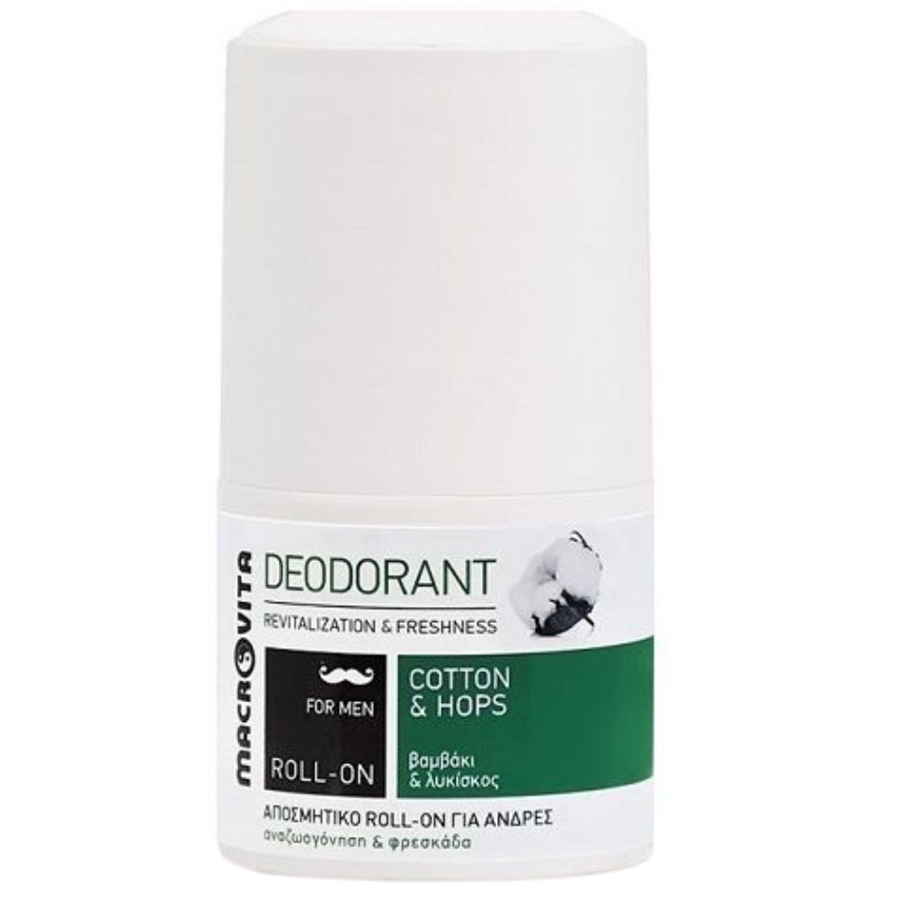 Macrovita Revitalization & Freshness Cotton & Hops Deodorant Roll on Ανδρικό Αποσμητικό σε Μορφή Roll on για Φρεσκάδα & Αναζωογόνηση 50ml
