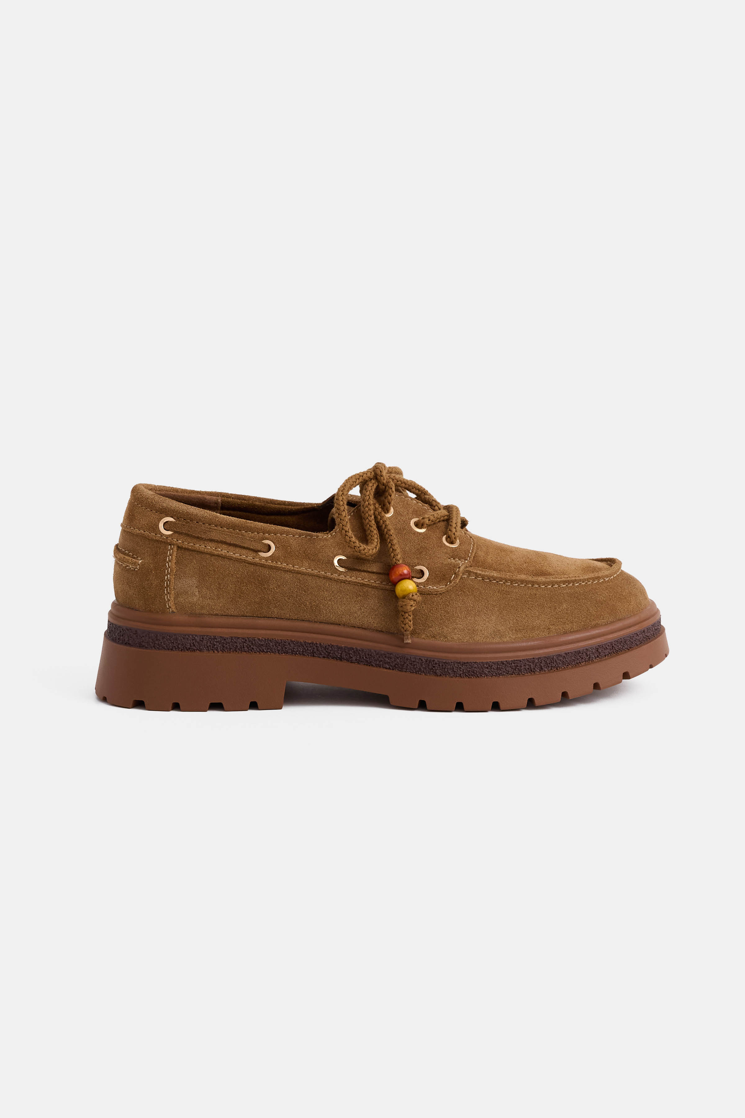 Μοκασίνι suede υφή με κορδόνια και chunky σόλα - TABAC