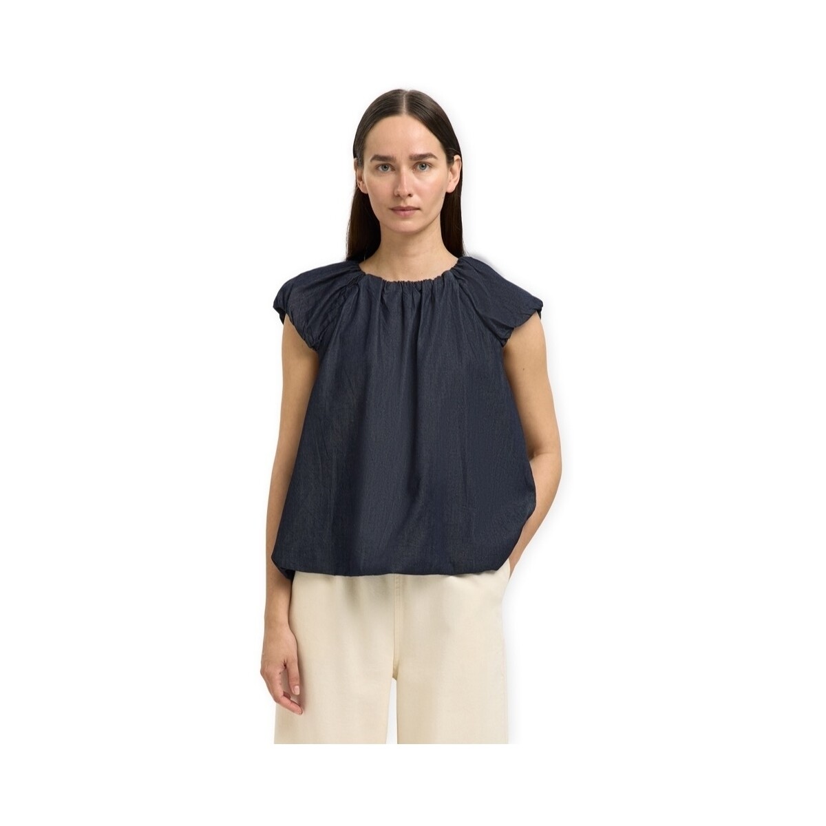 Μπλούζα Selected W Frillo Top - Dark Blue Denim