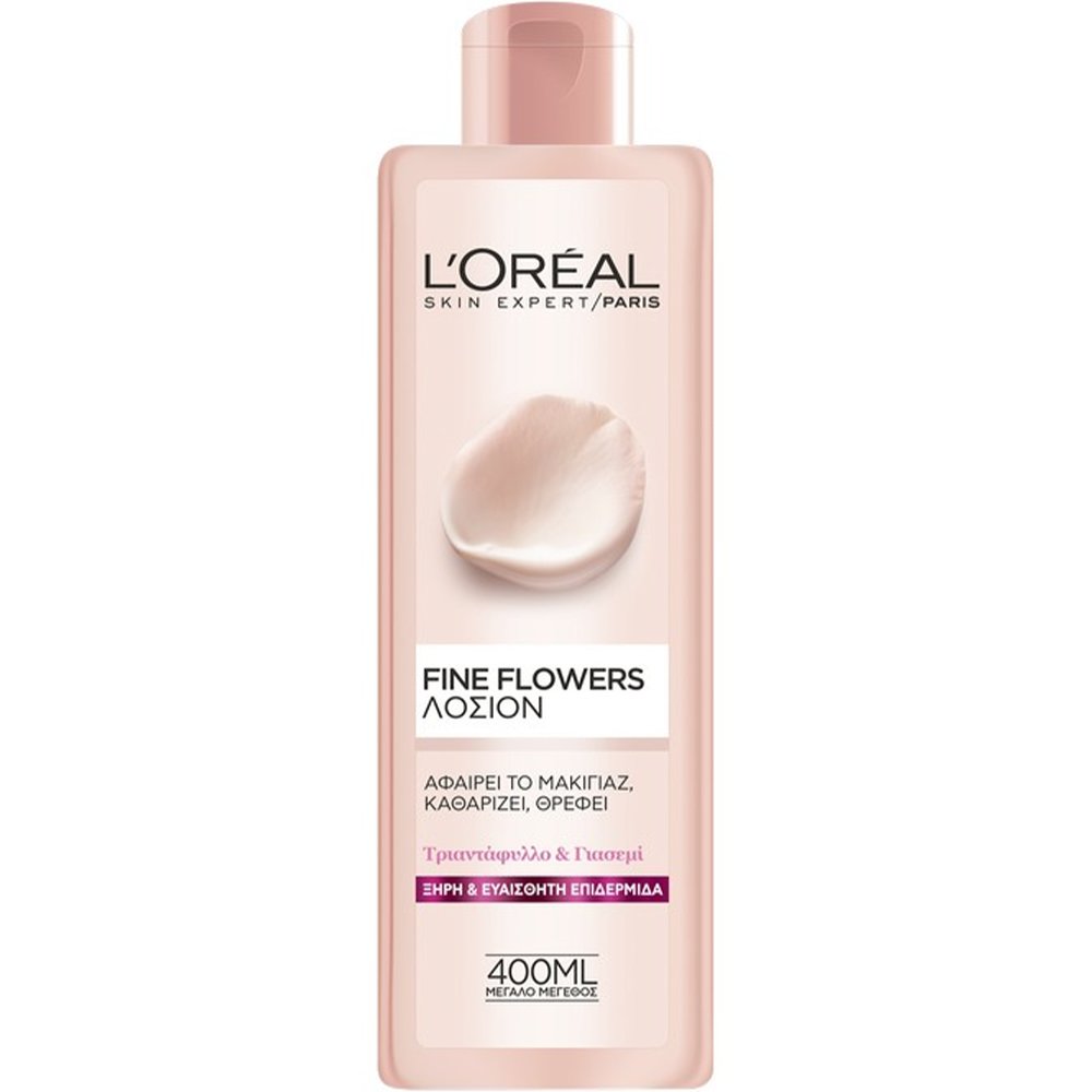 L'Oreal Paris Fine Flowers Τονωτική Λοσιόν Καθαρισμού - Ντεμακιγιάζ Προσώπου για Ξηρή - Ευαίσθητη Επιδερμίδα με Εκχυλίσματα από Τριαντάφυλλο & Γιασεμί 400ml