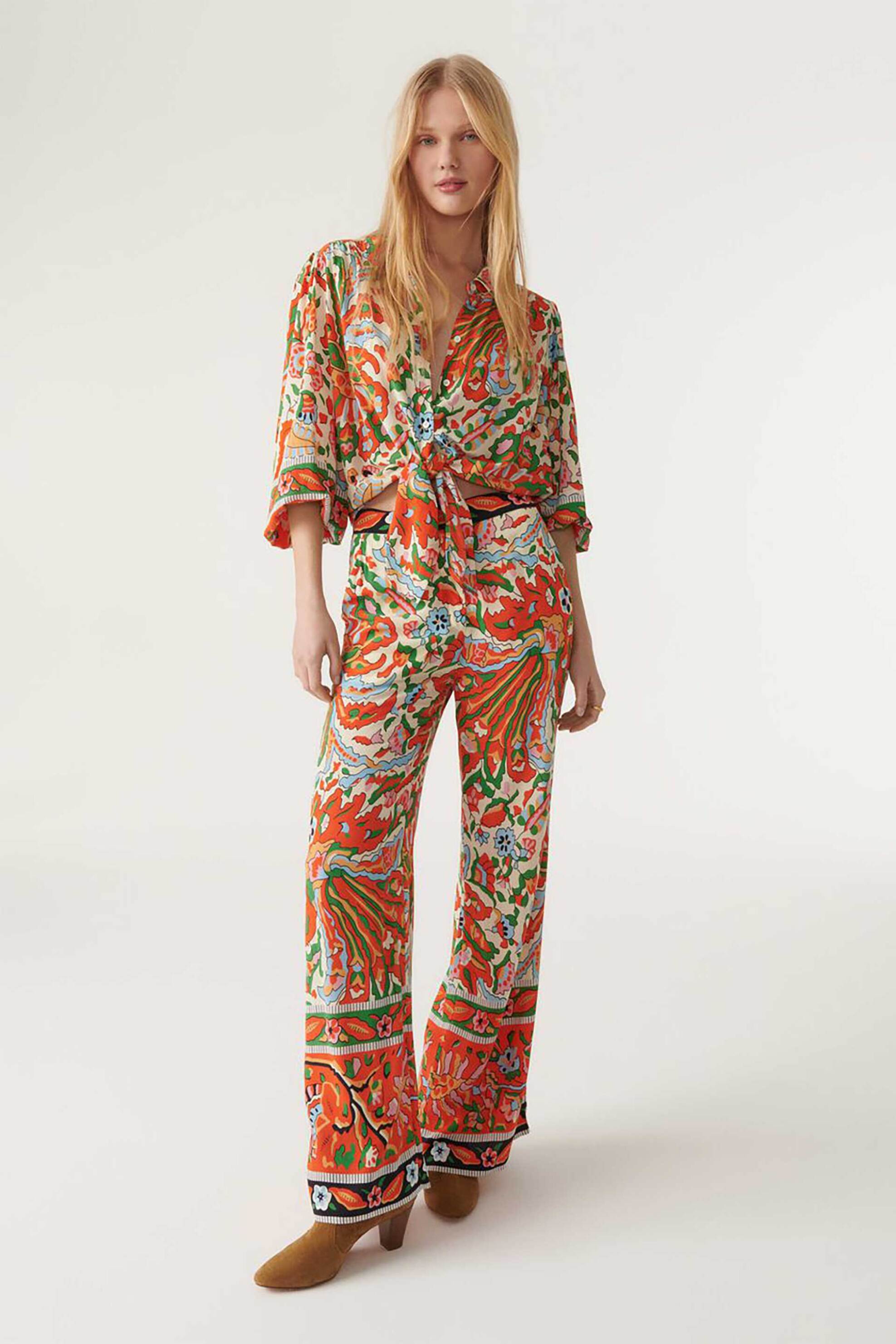 ba&sh γυναικεία παντελόνα ψηλόμεση με all-over retro pattern και τσέπες "Milou" | 2
