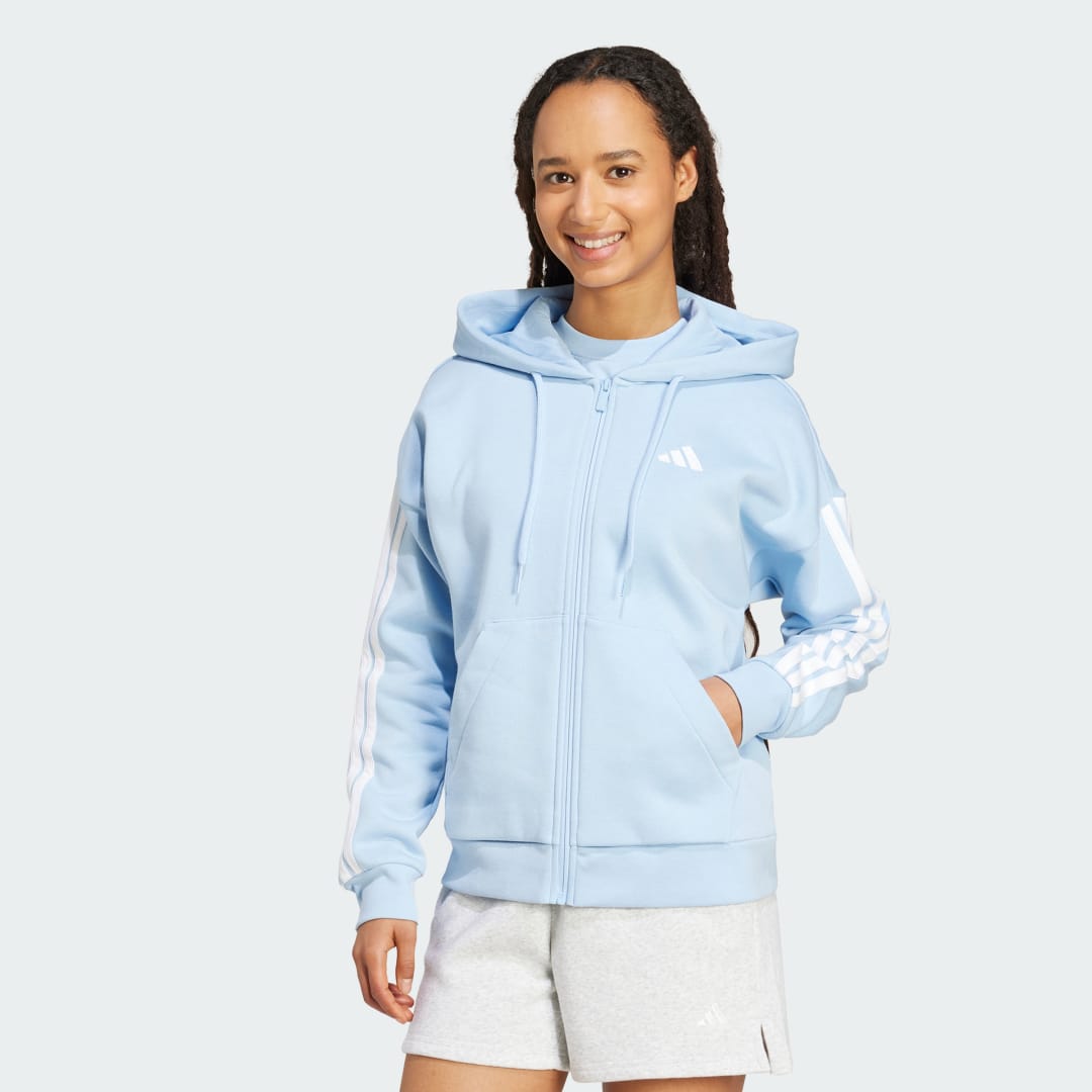 Hoodie φλις με φερμουάρ σε όλο το μήκος και τις τρεις χαρακτηριστικές ρίγες της adidas Essentials
