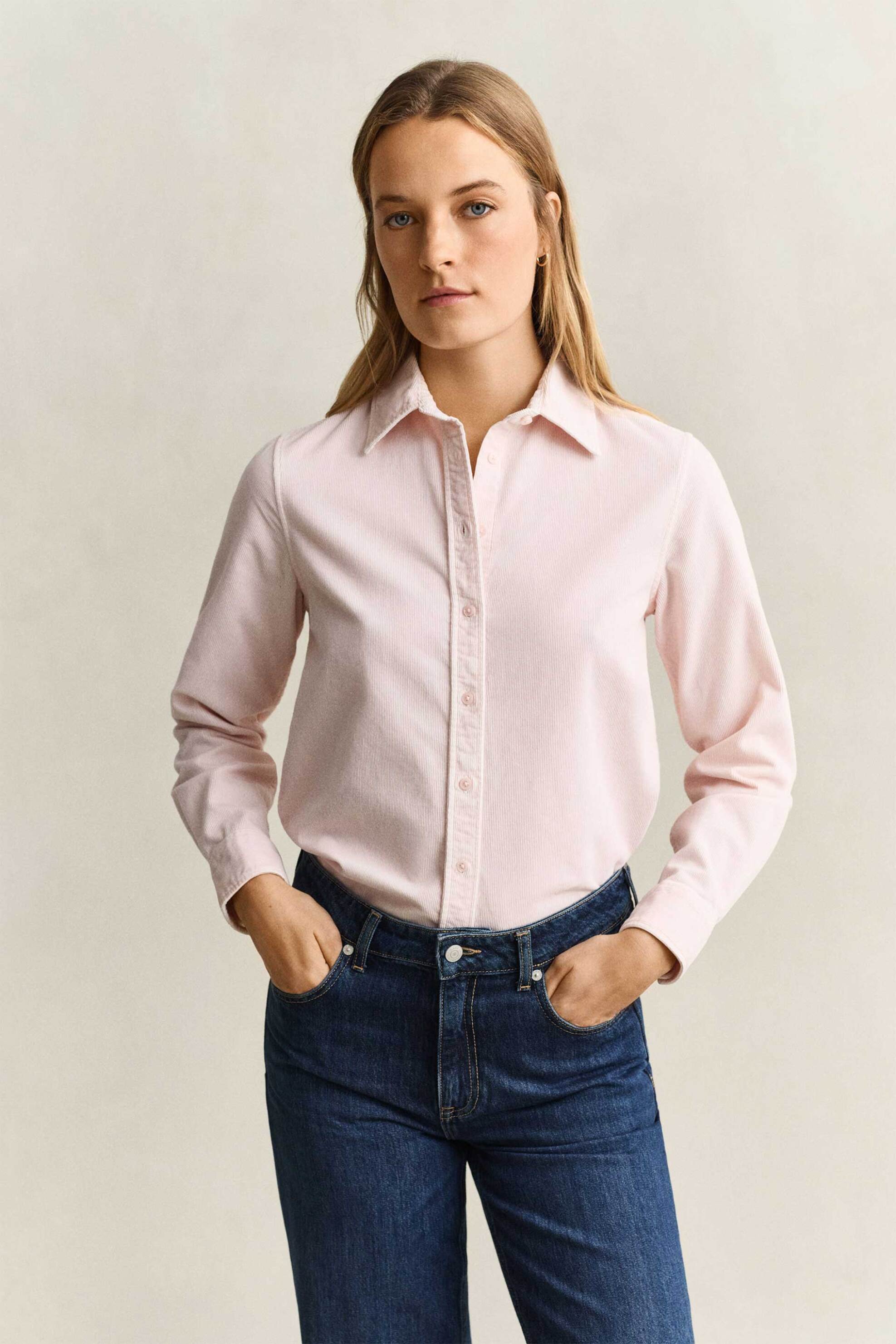 Gant γυναικείο κοτλέ πουκάμισο μονόχρωμο Regular Fit