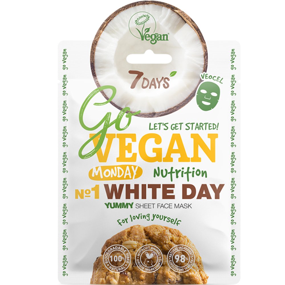7DAYS Go Vegan Monday No1 White Day Yummy Face Sheet Mask Μάσκα Προσώπου Φυτικής Προέλευσης που Ενυδατώνει & Επαναφέρει την Ελαστικότητα, Εξισορροπώντας τον Τόνο του Δέρματος 25g