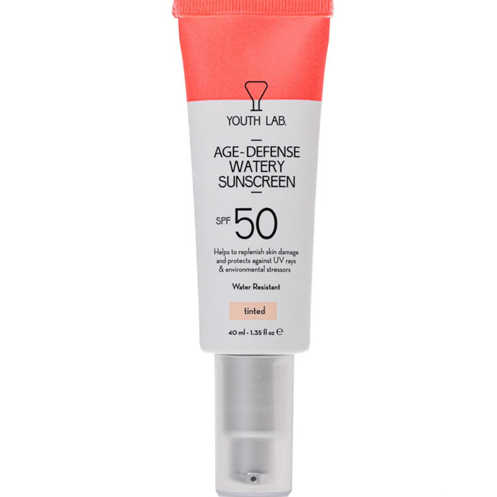 Youth Lab Age-Defense Watery Sunscreen Spf50 Λεπτόρρευστο Αντηλιακό Προσώπου Ανθεκτικό στο Νερό Υψηλής Προστασίας Καθημερινής Χρήσης, για Επανόρθωση & Προστασία από Ρυτίδες & Κηλίδες με Χρώμα 40ml - Tinted