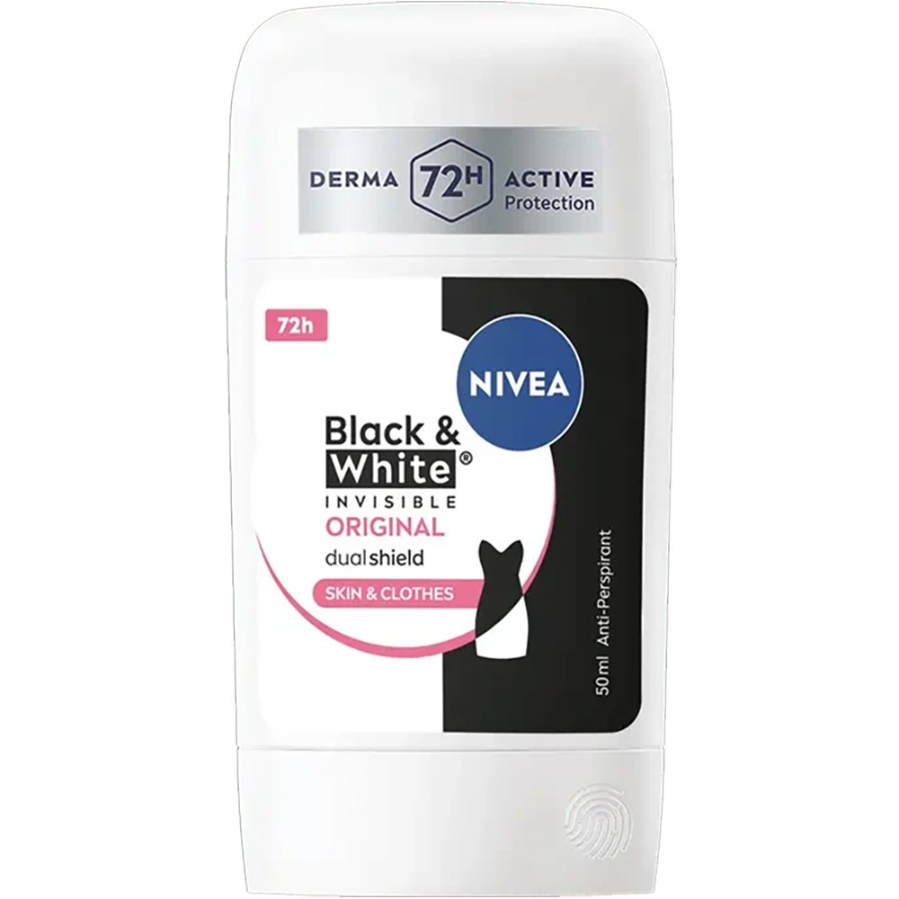 Nivea Black & White Invisible Deodorant Stick Original 72h Γυναικείο Αποσμητικό Στικ που Προστατεύει τα Ρούχα από Λευκά Σημάδια στα Μαύρα & Κίτρινους Λεκέδες στα Λευκά 50ml