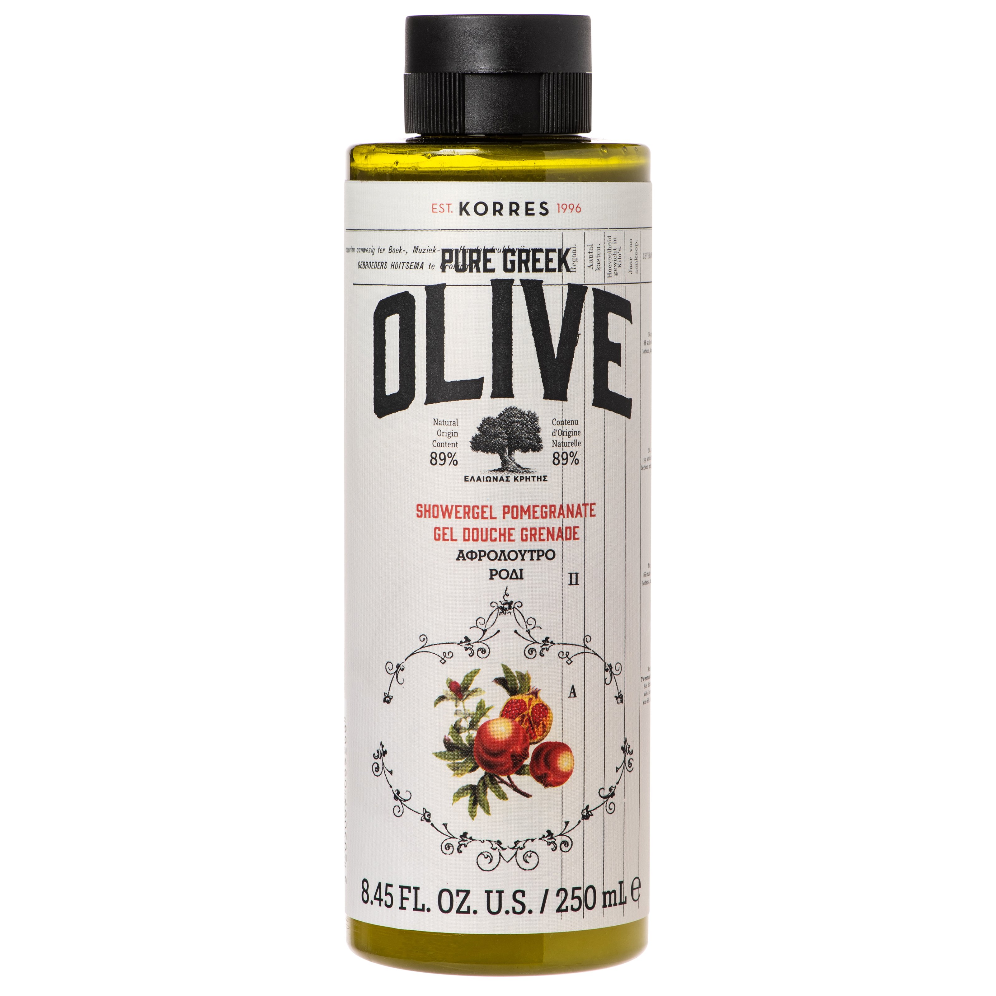 Korres Pure Greek Olive Shower Gel Pomegrante Τονωτικό Αφρόλουτρο με Εκχύλισμα Φύλλων Ελιάς & Άρωμα Ρόδι 250ml