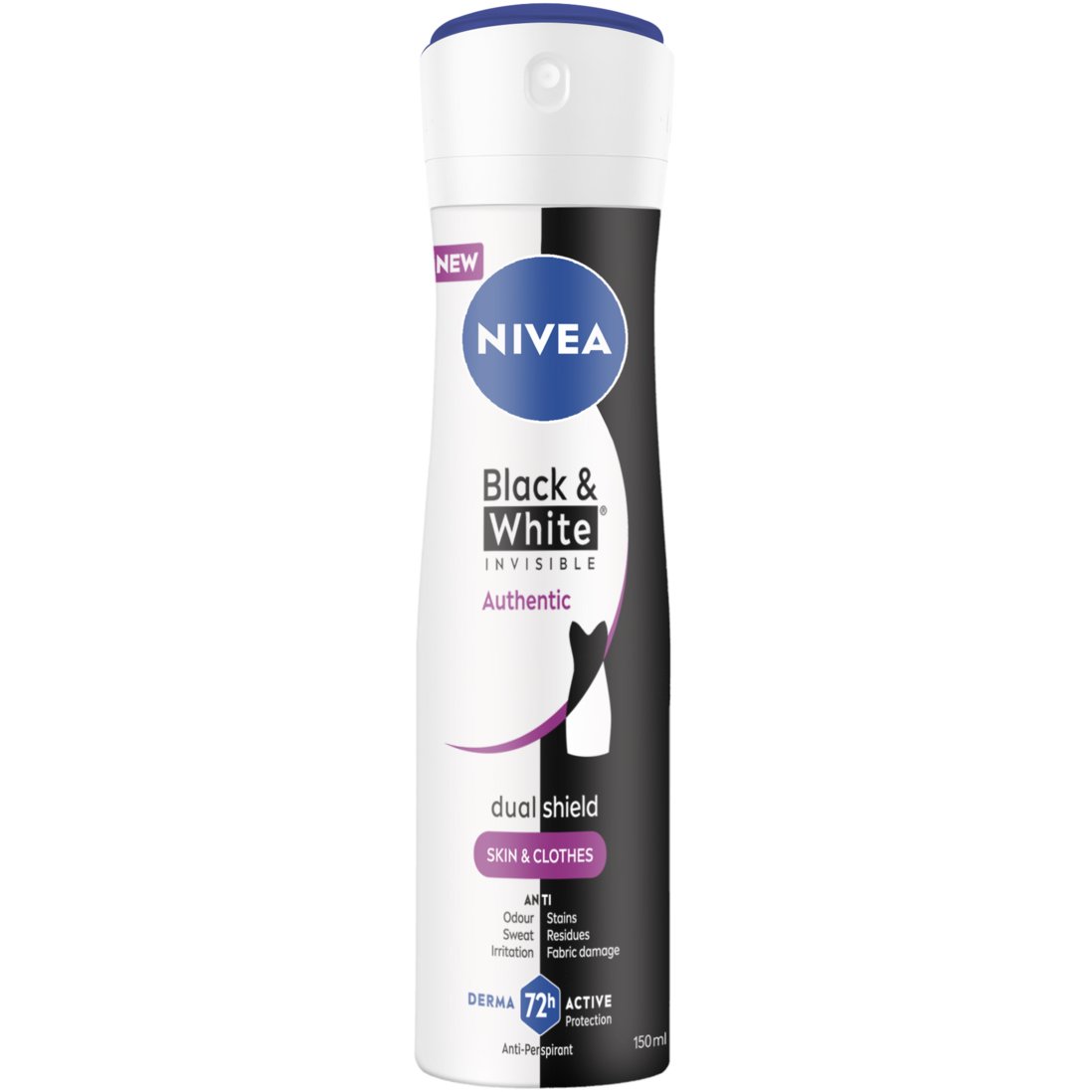 Nivea Black & White Invisible Authentic 72h Protection Deo Spray Γυναικείο Αποσμητικό 72ωρης Αόρατης Προστασίας για Επιδερμίδα & Ρούχα 150ml