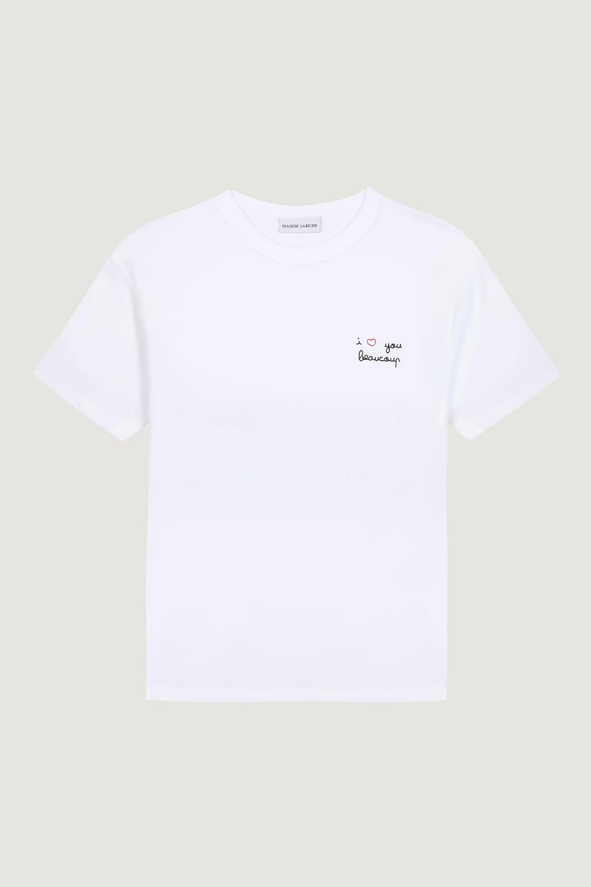 Maison Labiche γυναικείο T-shirt μονόχρωμο με κεντημένο lettering "I Love You Beaucoup"
