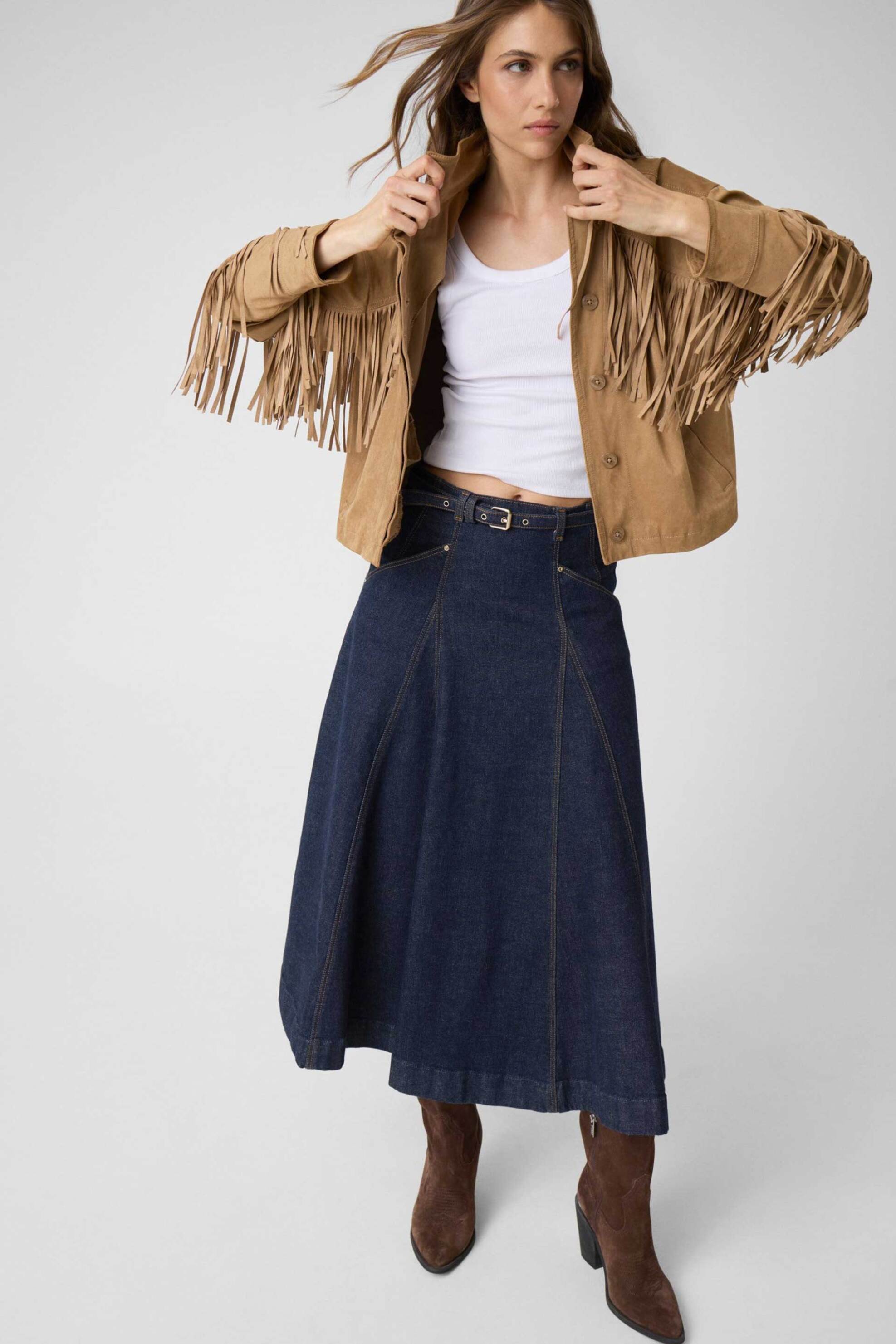 Guess γυναικεία denim midi φούστα ψηλόμεση A-line "Rayne"