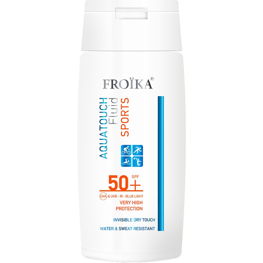Froika Aquatouch Sunscreen Sports Spf50+ Fluid Αντηλιακό Προσώπου & Σώματος Λεπτόρρευστης Υφής Πολύ Υψηλής Προστασίας Εξαιρετικά Ανθεκτικό σε Νερό & Ιδρώτα, Ιδανικό για Outdoor Sports 100ml