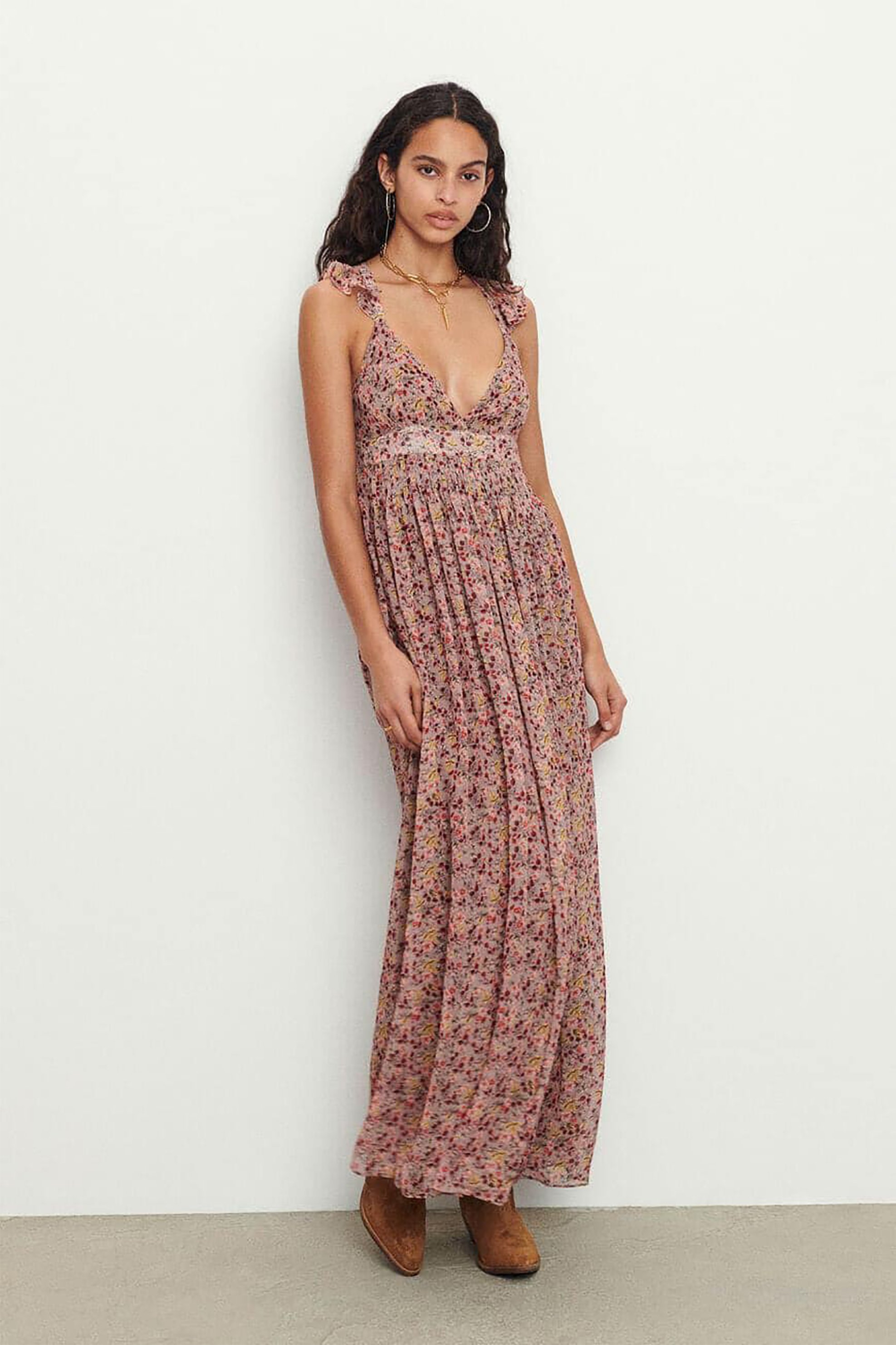 ba&sh γυναικείο maxi φόρεμα αμάνικο με floral print "Madison"