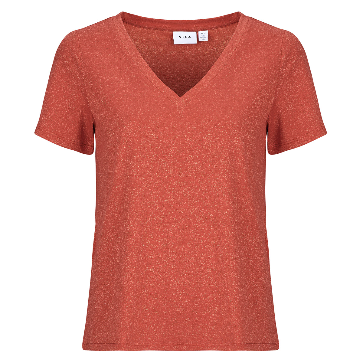 T-shirt με κοντά μανίκια Vila VILUXI GLITTER V-NECK