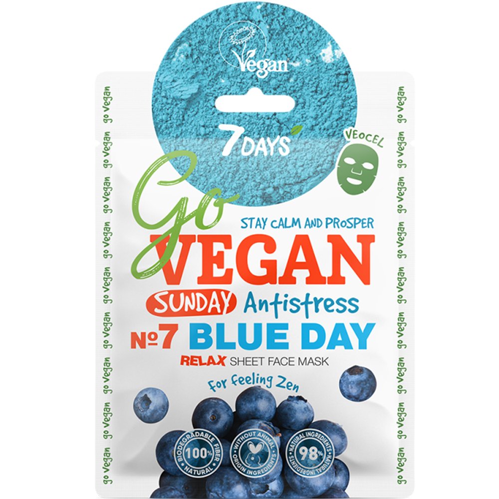 7DAYS Go Vegan Sunday No7 Blue Day Relax Face Sheet Mask Μάσκα Προσώπου Φυτικής Προέλευσης για Ομοιόμορφη & Ελαστική Επιδερμίδα 25g