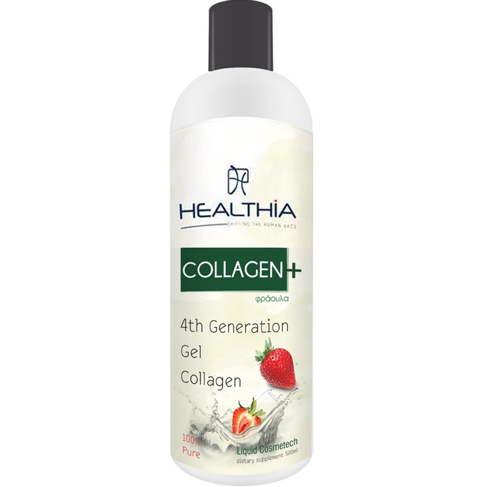 Healthia Collagen+ 100% Pure Συμπλήρωμα Διατροφής Κολλαγόνου 4ης Γενιάς σε Πόσιμο Υγρό  3 Πεπτιδίων για την Καλή Υγεία των Αρθρώσεων, Υγιή Μαλλιά, Νύχια & Δέρμα με Γεύση Φράουλα 500ml - Strawberry