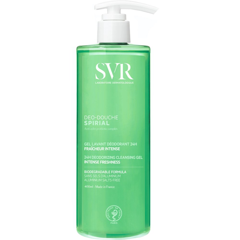 SVR Spirial Intense Freshness 24h Deodorizing Cleansing Gel Αφρόλουτρο Τζελ 2 σε 1 με Καθαριστική & Μεγάλης Διάρκειας Αποσμητική Δράση Κατάλληλο για Πρόσωπο, Σώμα Μαλλιά & Ευαίσθητη Περιοχή με Αντλία 400ml