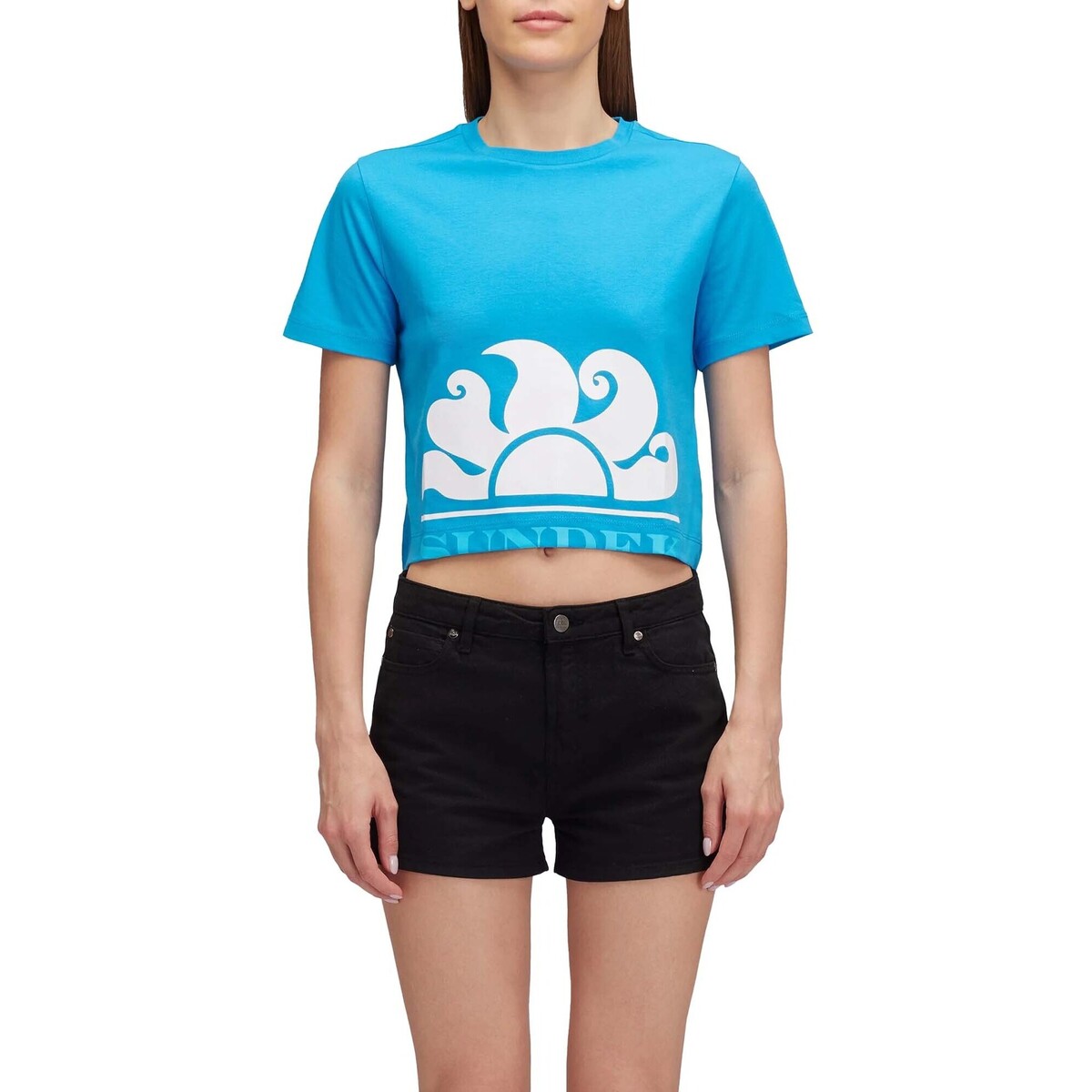 T-shirt με κοντά μανίκια Sundek Cropped T-Shirt With Maxi Logo Print