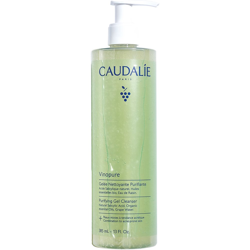 Caudalie Vinopure Purifying Cleanser Gel Καθαρισμού Προσώπου με Φυσικό Σαλικυλικό Οξύ & 6 Καθαριστικά Αιθέρια Έλαια για Λιπαρές Επιδερμίδες με Τάση Ακμής με Αντλία 385ml