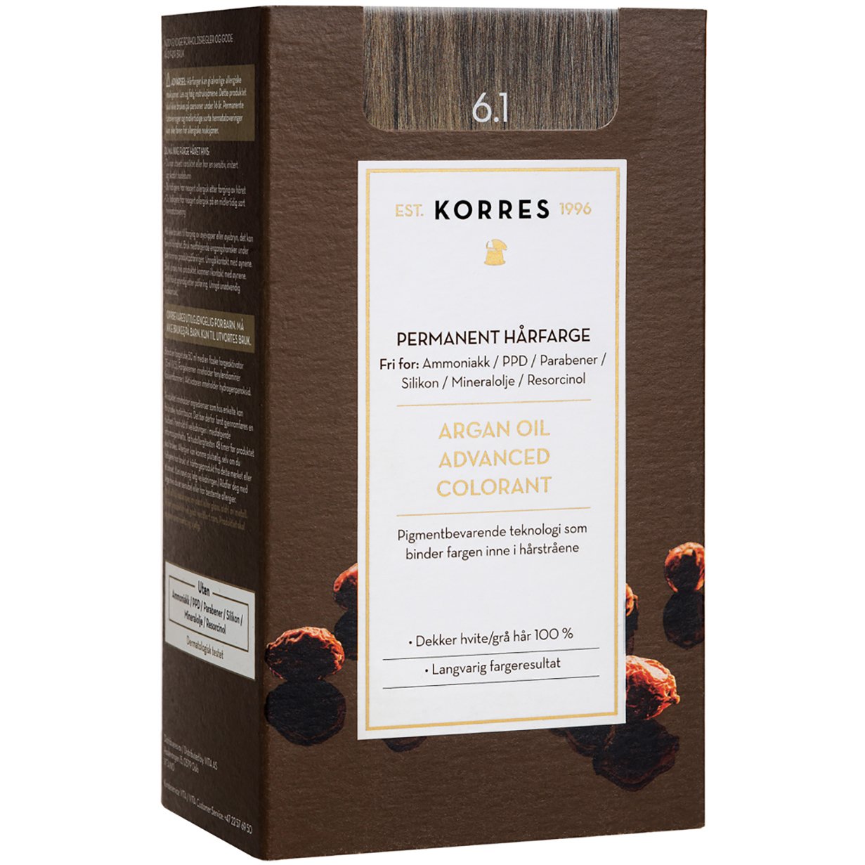 Korres Argan Oil Βαφή Μαλλιών Χωρίς Αμμωνία με Τεχνολογία Pigment-Lock που Κλειδώνει το Χρώμα 1 Τεμάχιο - 6.1 Ξανθό Σκούρο Σαντρέ