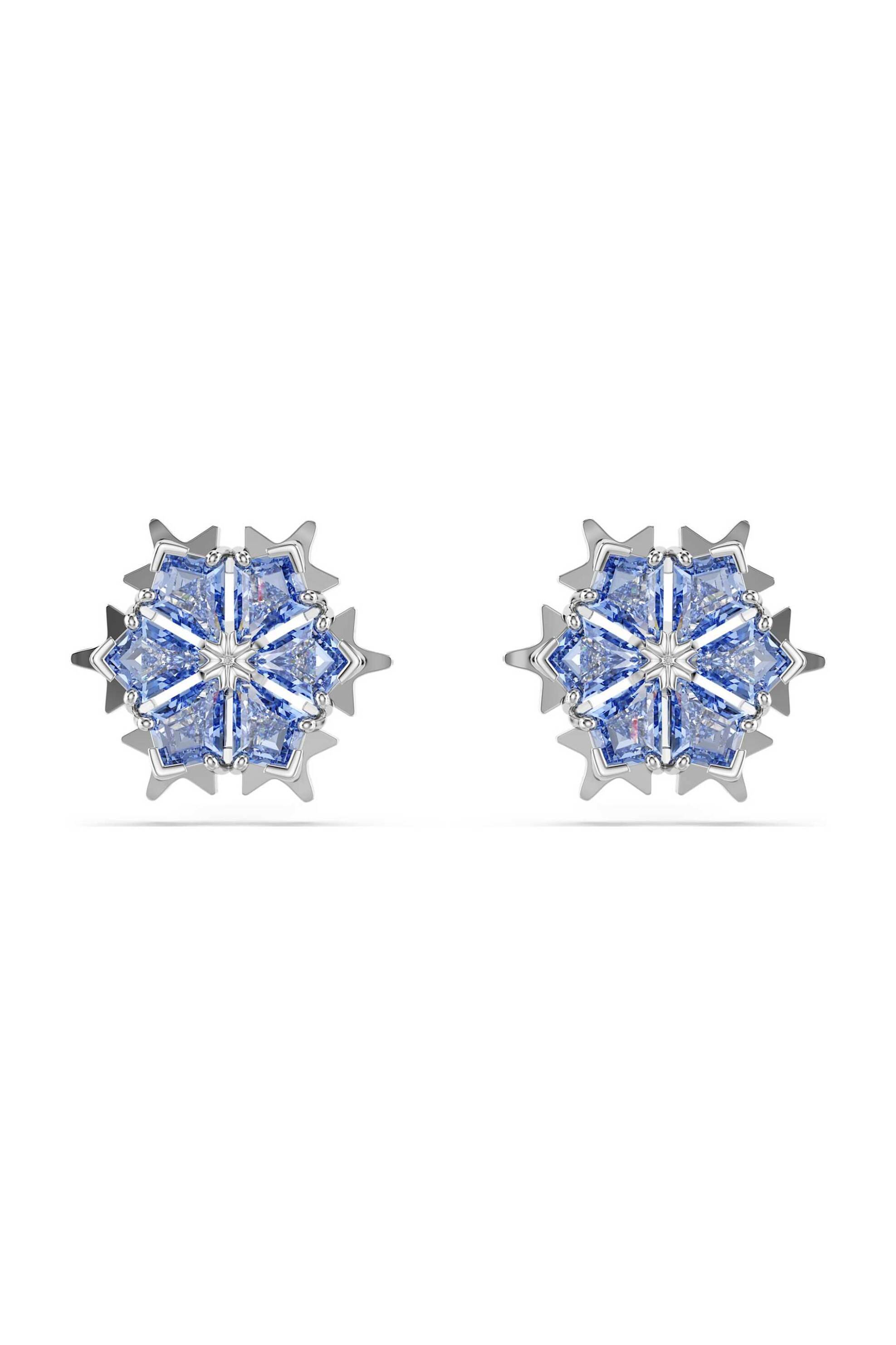 Swarovski γυναικεία σκουλαρίκια με καραφάκι χιονονιφάδα, μπλε, επιμετάλλωση ροδίου "Magic"