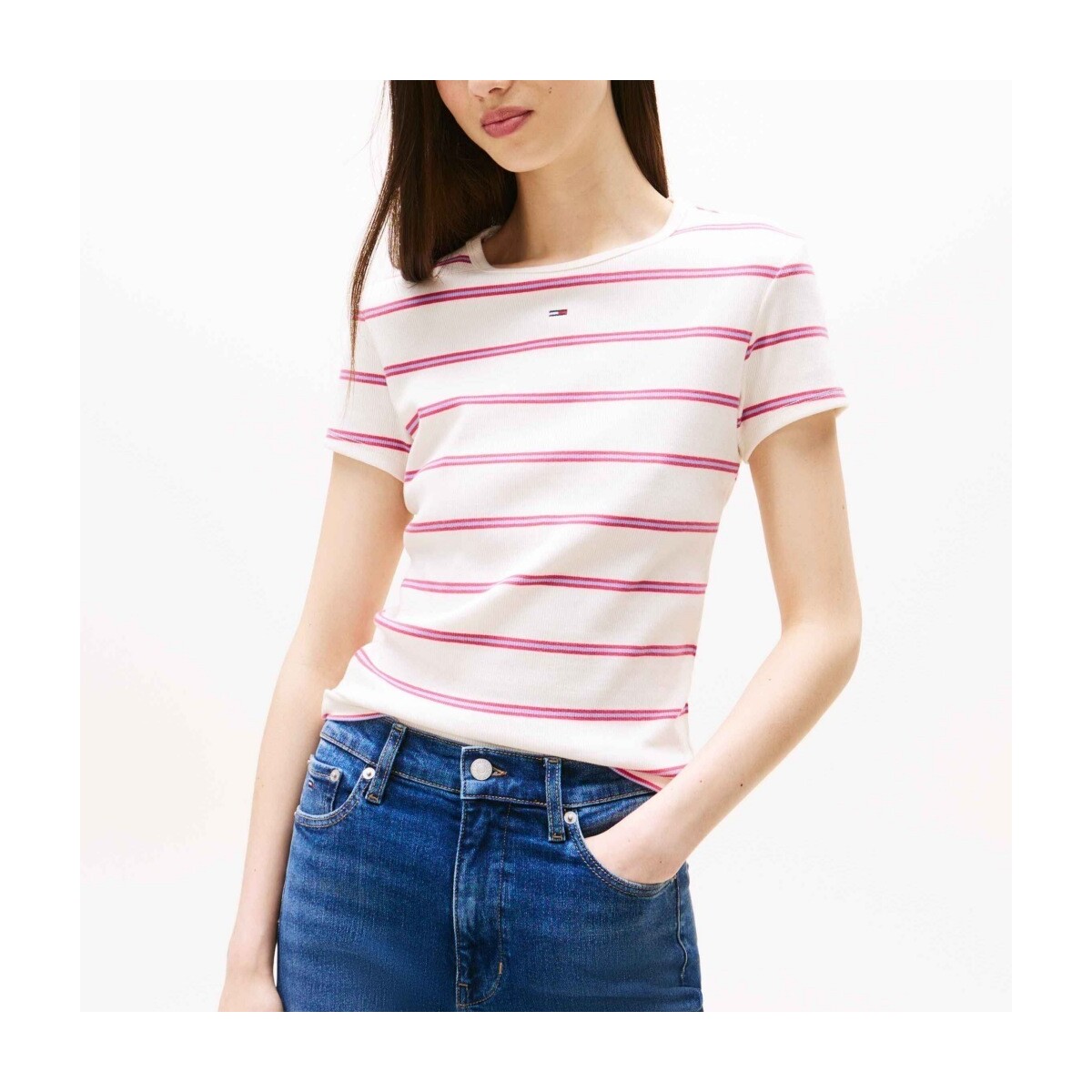 T-shirt με κοντά μανίκια Tommy Jeans TJW SLIM ESSENTIAL RIB S