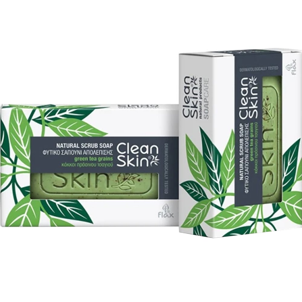 CleanSkin Natural Antiseptic Scrub Soap with Green Tea Grains Φυσικό Αντισηπτικό Σαπούνι Προσώπου Σώματος με Κόκκους Πράσινου Τσαγιού 100gr
