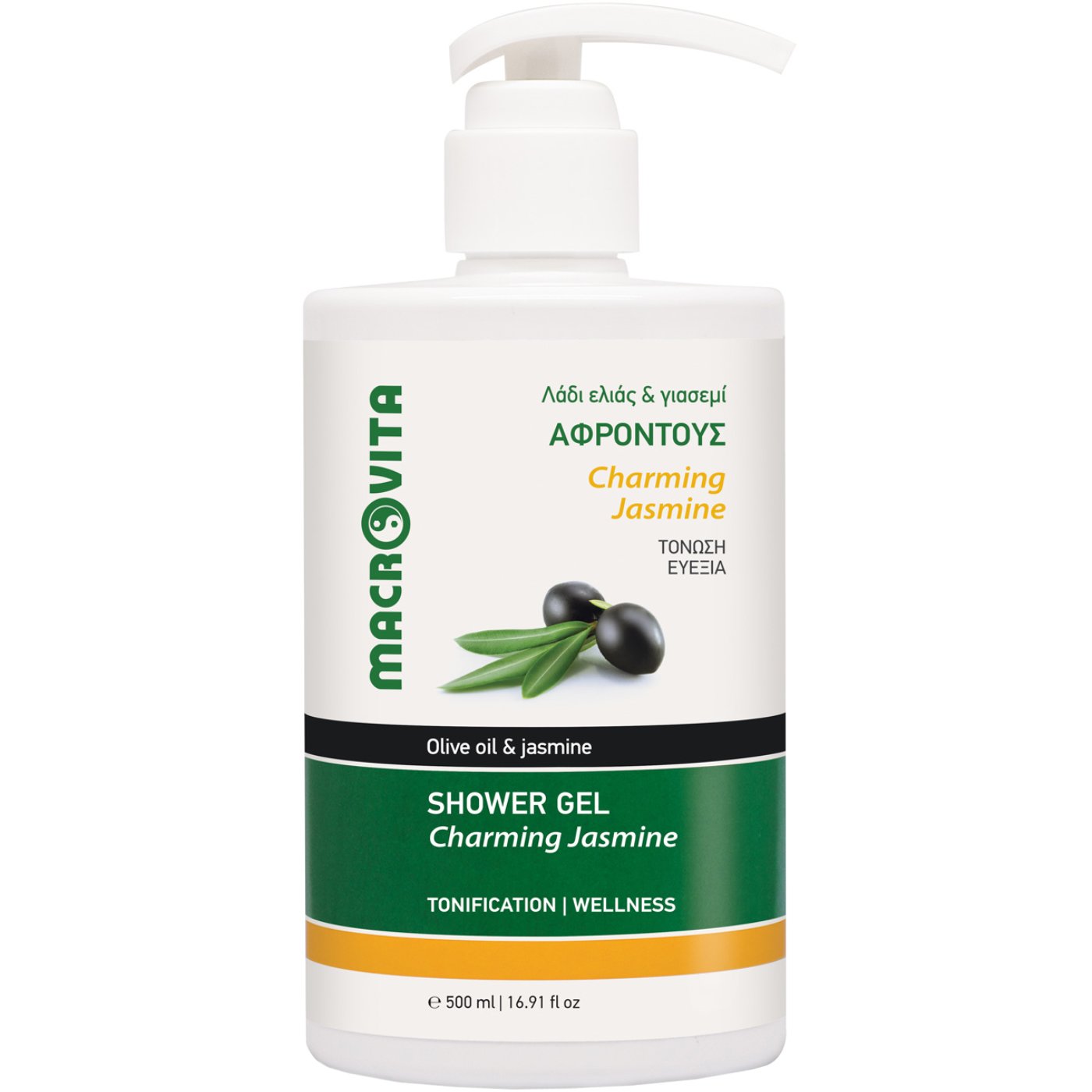 Macrovita Charming Jasmine Olive & Oil Jasmine Shower Gel Ενυδατικό & Τονωτικό Αφρόλουτρο με Λάδι Ελιάς & Γιασεμί 500ml