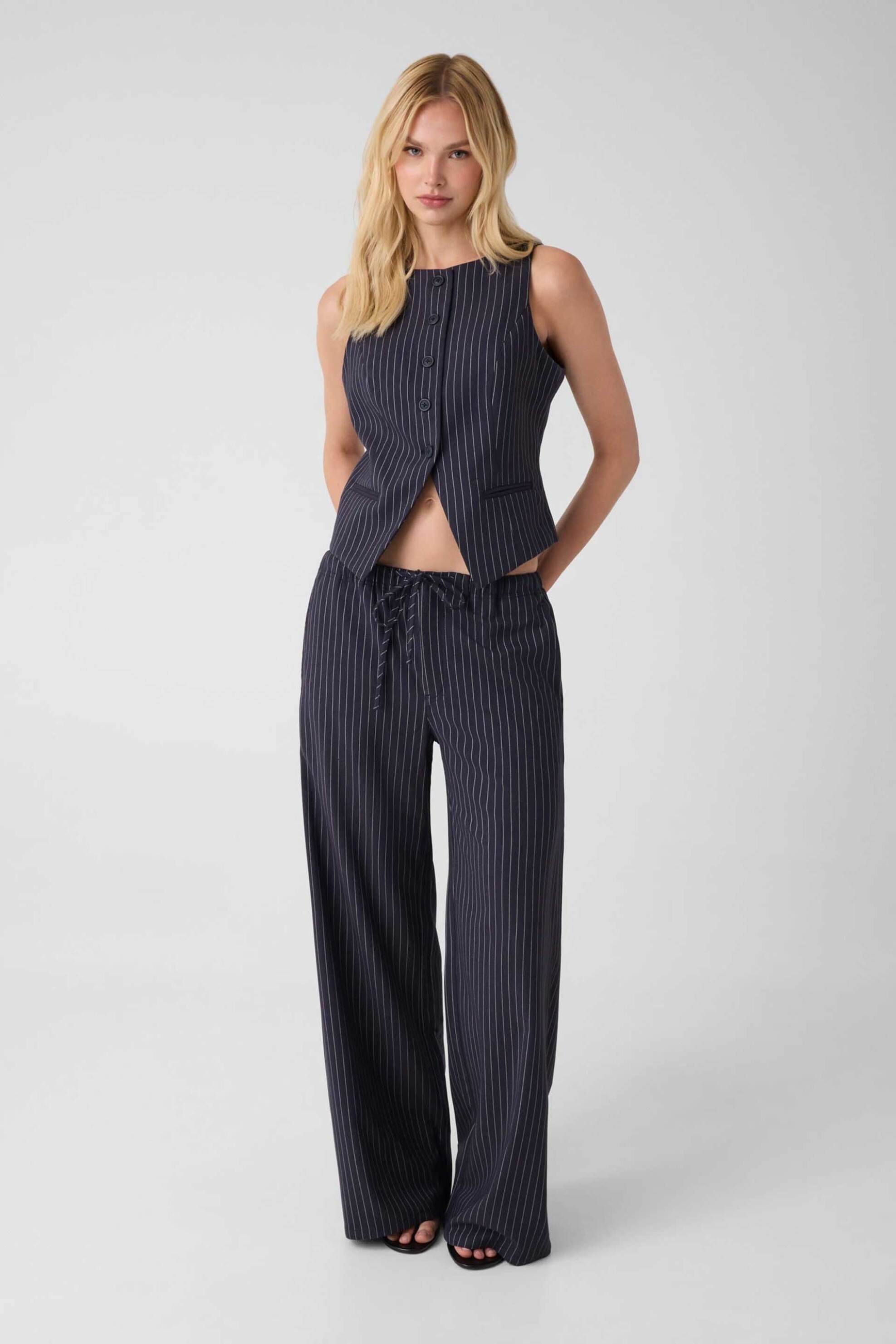 Guess γυναικείο παντελόνι με ριγέ σχέδιο Wide Leg