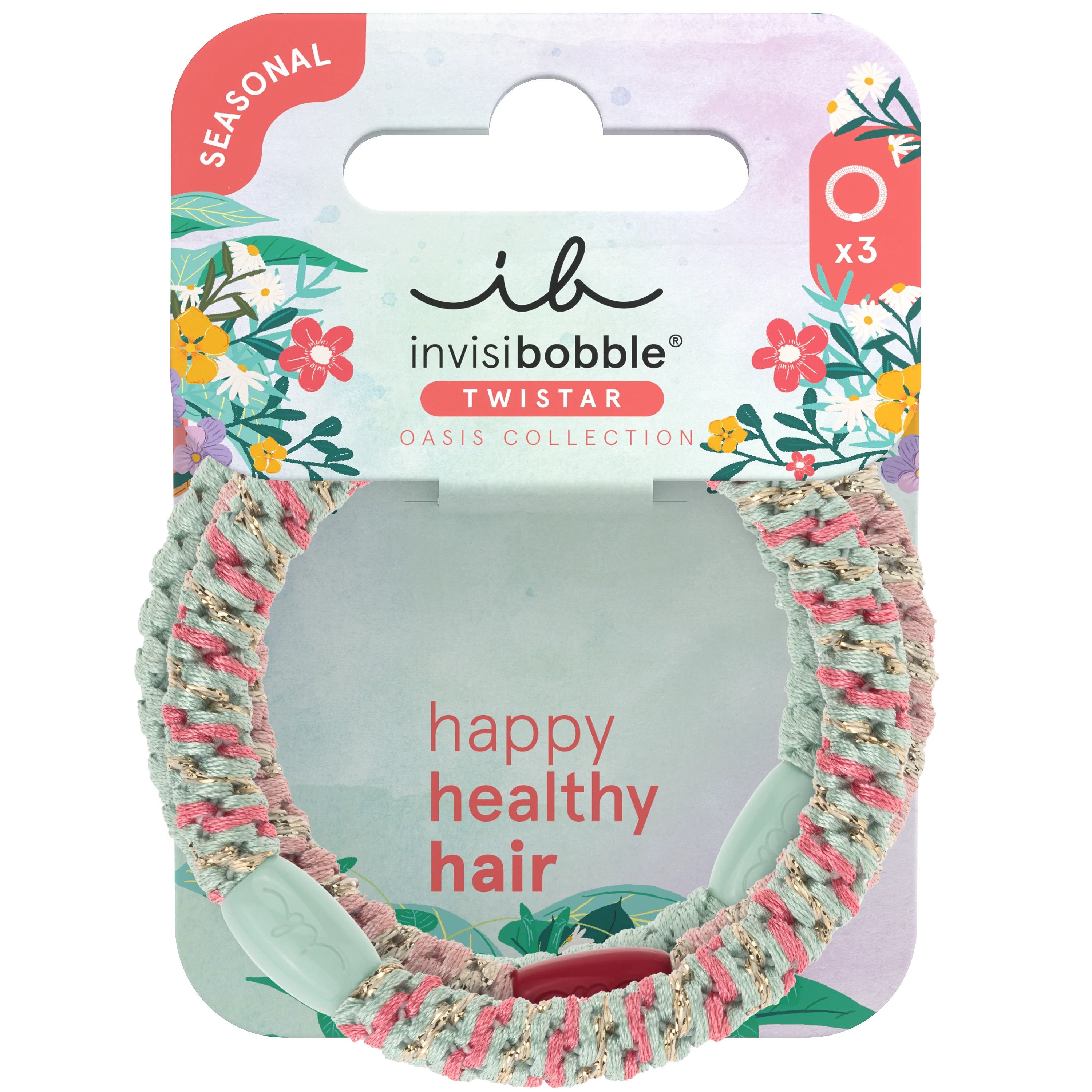 Invisibobble Twistar Oasis Mint Braids Λαστιχάκια Μαλλιών για Λεπτά έως Κανονικά Μαλλιά 3 Τεμάχια