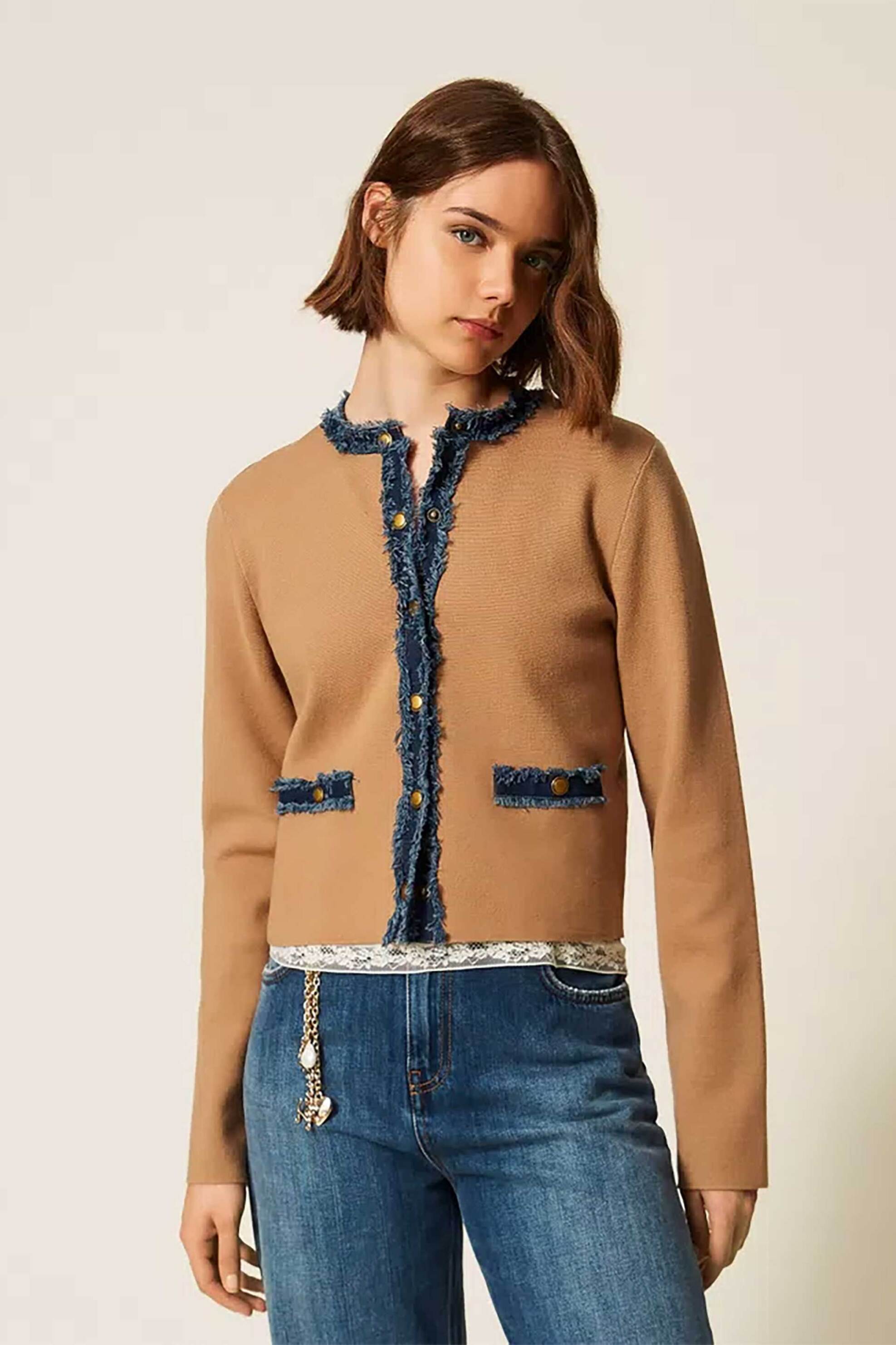 Twinset γυναικεία ζακέτα με denim λεπτομέρειες