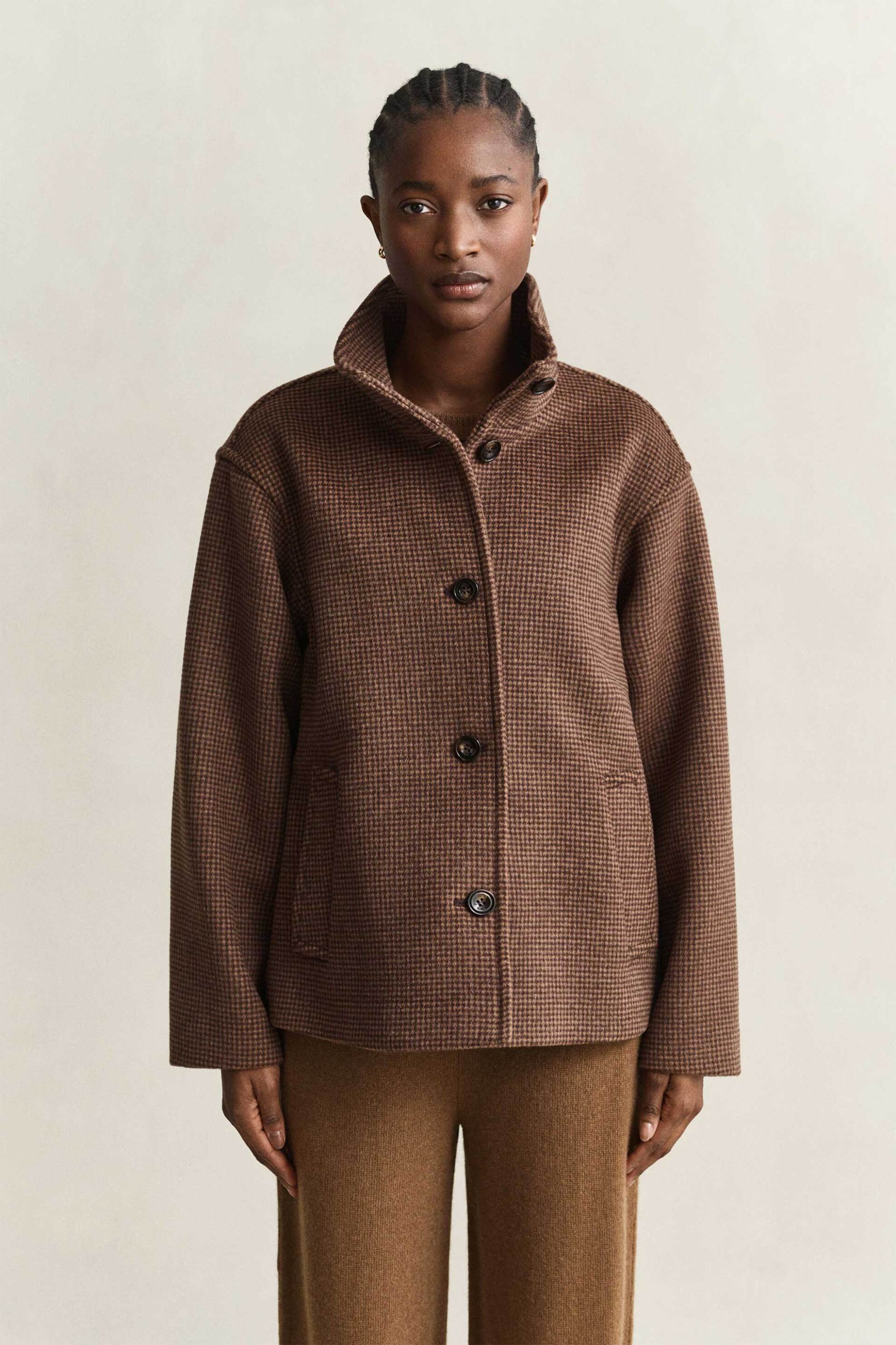 Gant γυναικείο μάλλινο jacket με κασμίρι και καρό σχέδιο Relaxed Fit