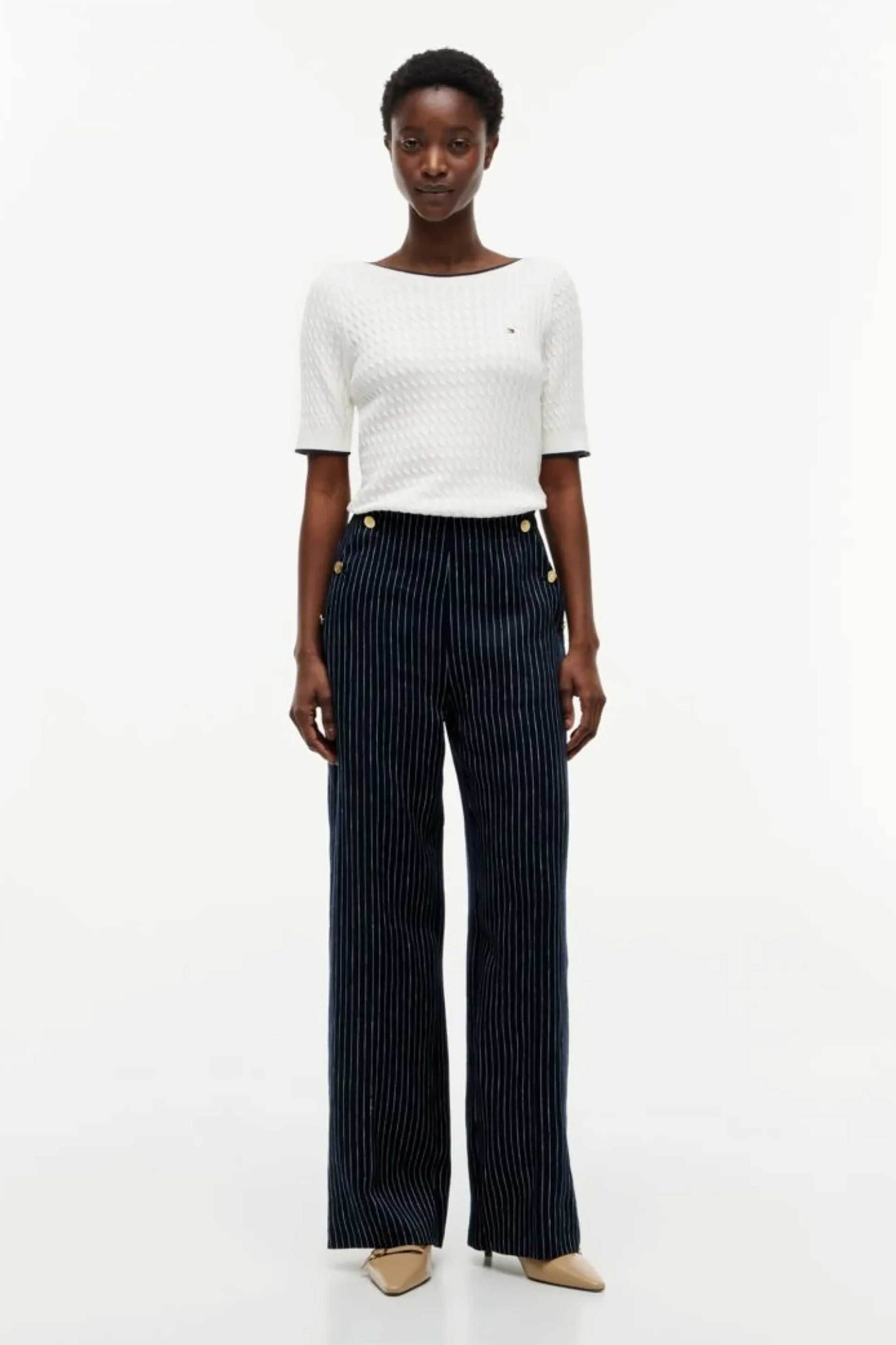 Tommy Hilfiger γυναικείο παντελόνι ριγέ με λινάρι Relaxed Fit