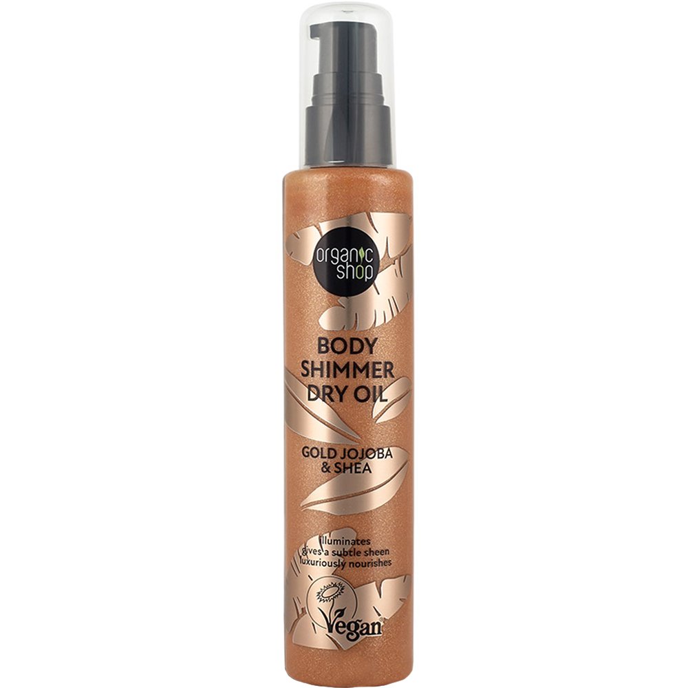 Organic Shop Body Shimmer Gold Jojoba & Shea Dry Oil Ξηρό Λάδι Σώματος με Έλαιο Jojoba & Βούτυρο Καριτέ για Λάμψη & Σατινέ Όψη 100ml