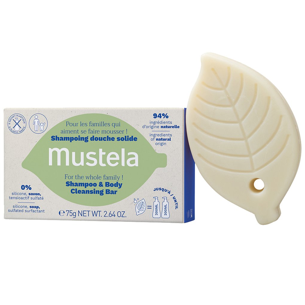 Mustela Family Shampoo & Body Cleansing Bar Μπάρα Καθαρισμού Χωρίς Σαπούνι, με Βιολογικό Έλαιο Αβοκάντο για Σώμα & Μαλλιά Κατάλληλη για Όλη την Οικογένεια 75g