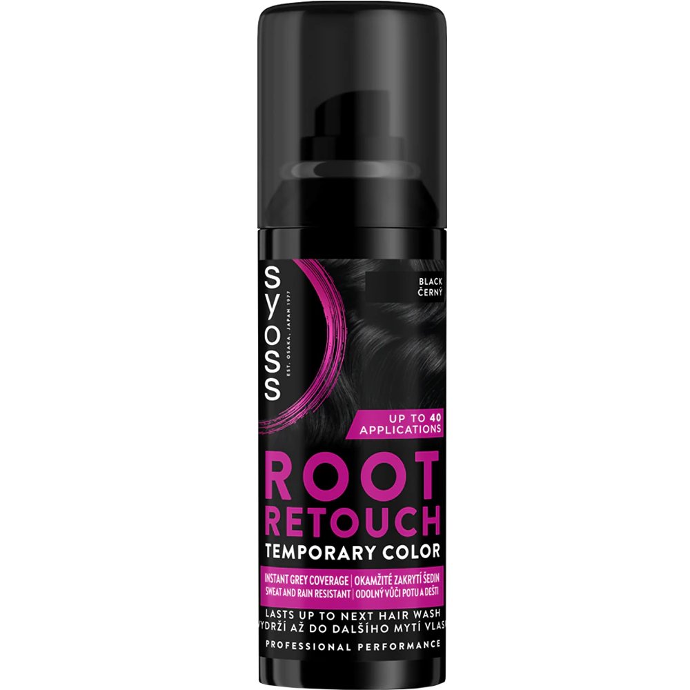 Syoss Root Retouch Temporary Hair Color Spray Προσωρινής Κάλυψης της Περιοχής των Ριζών που Καλύπτει Άμεσα τα Λευκά 120ml - Μαύρο