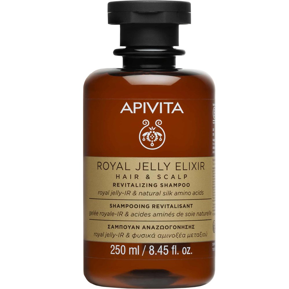 Apivita Royal Jelly Elixir Hair & Scalp Revitalizing Shampoo Αναζωογονητικό Σαμπουάν με Βασιλικό Πολτό & Αμινοξέα Μεταξιού για Ζωντάνια, Λάμψη & Επανόρθωση των Φθαρμένων Μαλλιών 250ml