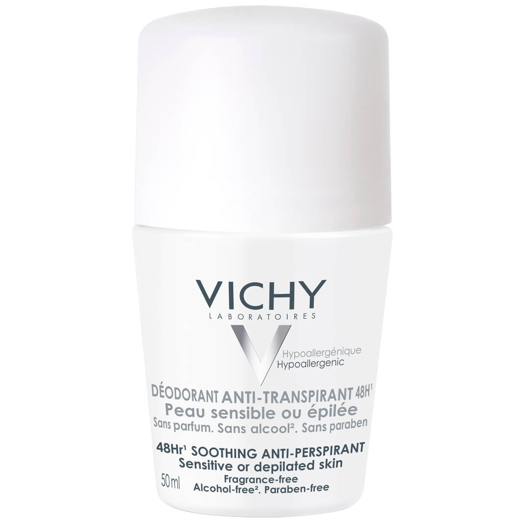 Vichy 48h Deodorant Anti-Perspirant Γυναικείο Αποσμητικό, Αντιιδρωτικό Roll-on για Προστασία Έως & 48 Ώρες, Κατάλληλο για Ευαίσθητες & Αποτριχωμένες Επιδερμίδες 50ml