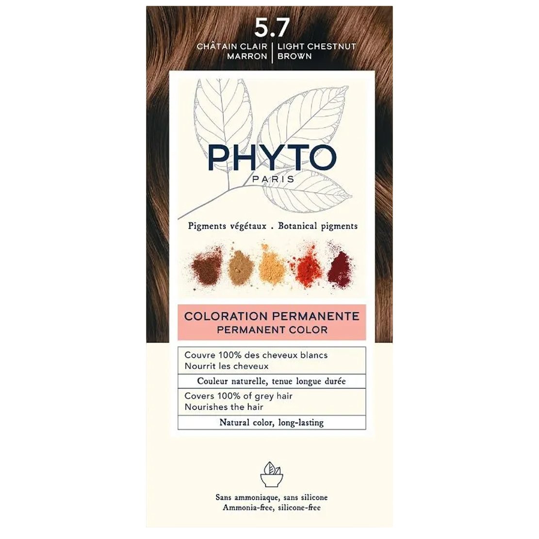 Phyto Permanent Hair Color Kit Μόνιμη Βαφή Μαλλιών με Φυτικές Χρωστικές, Χωρίς Αμμωνία 1 Τεμάχιο - 5.7 Καστανό Ανοιχτό Μαρόν