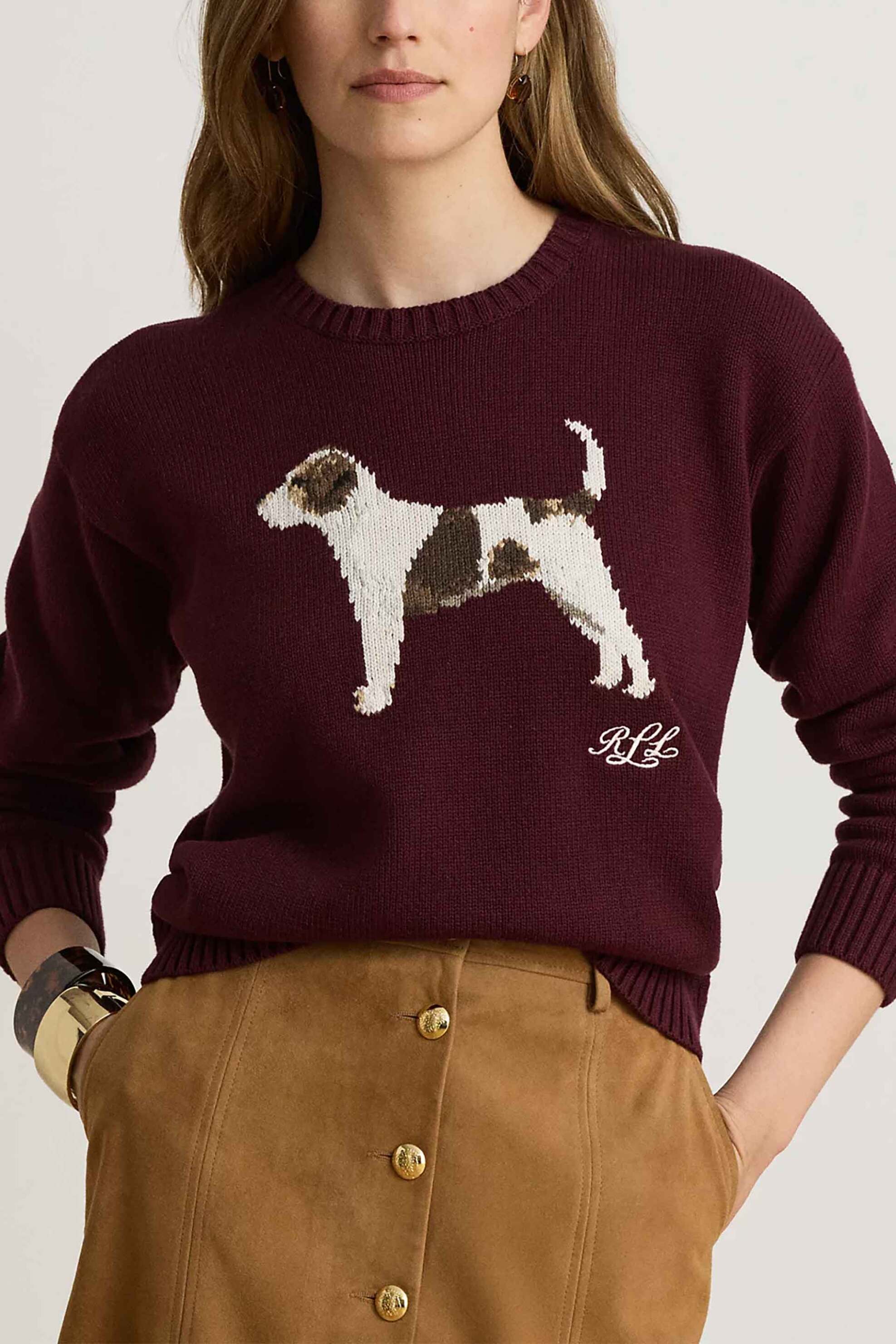Lauren Ralph Lauren γυναικεία μπλούζα πλεκτή με jack russell terrier print